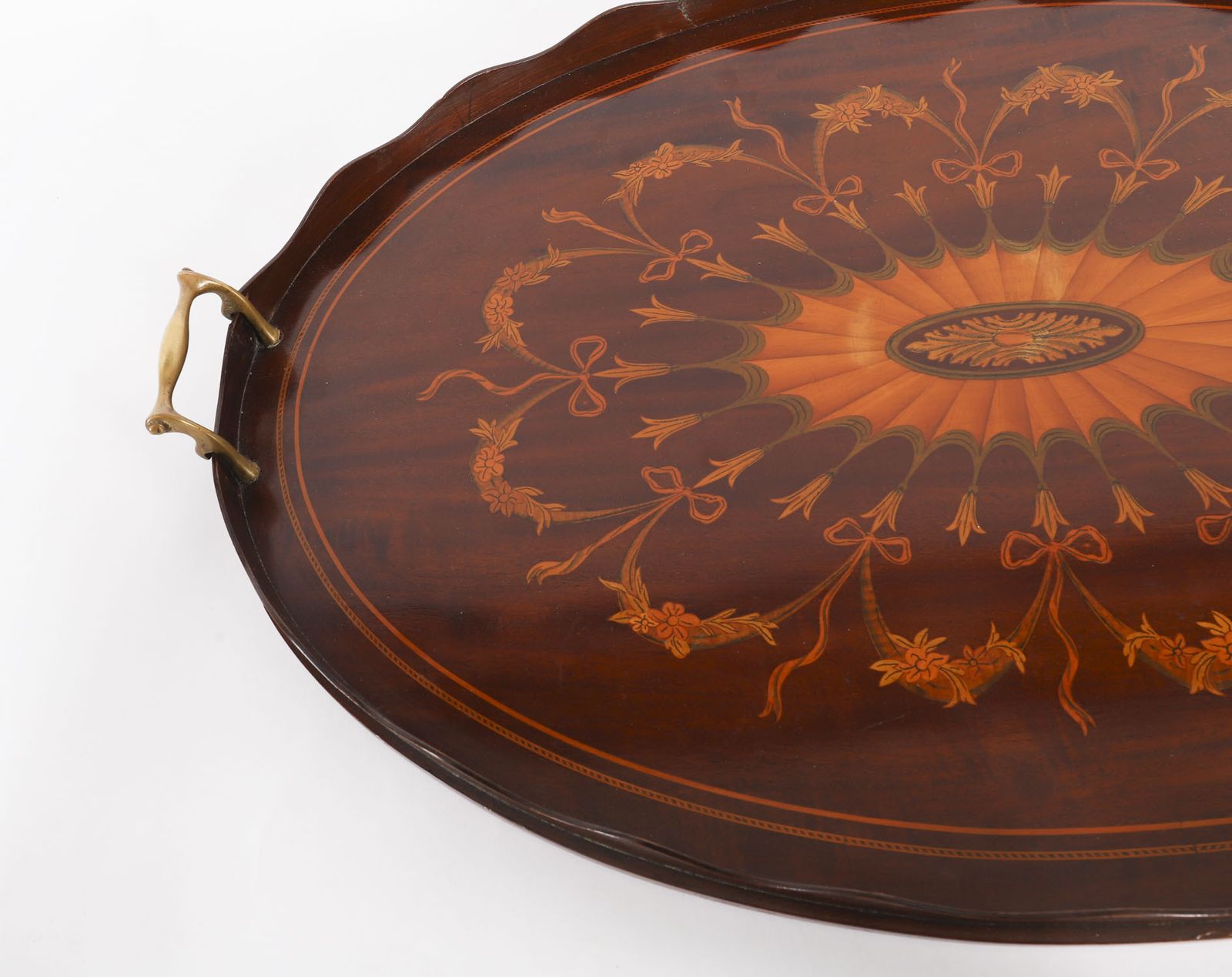 English Oval Edwardian Marquetry Butler's Tray C1900 photo vinterior