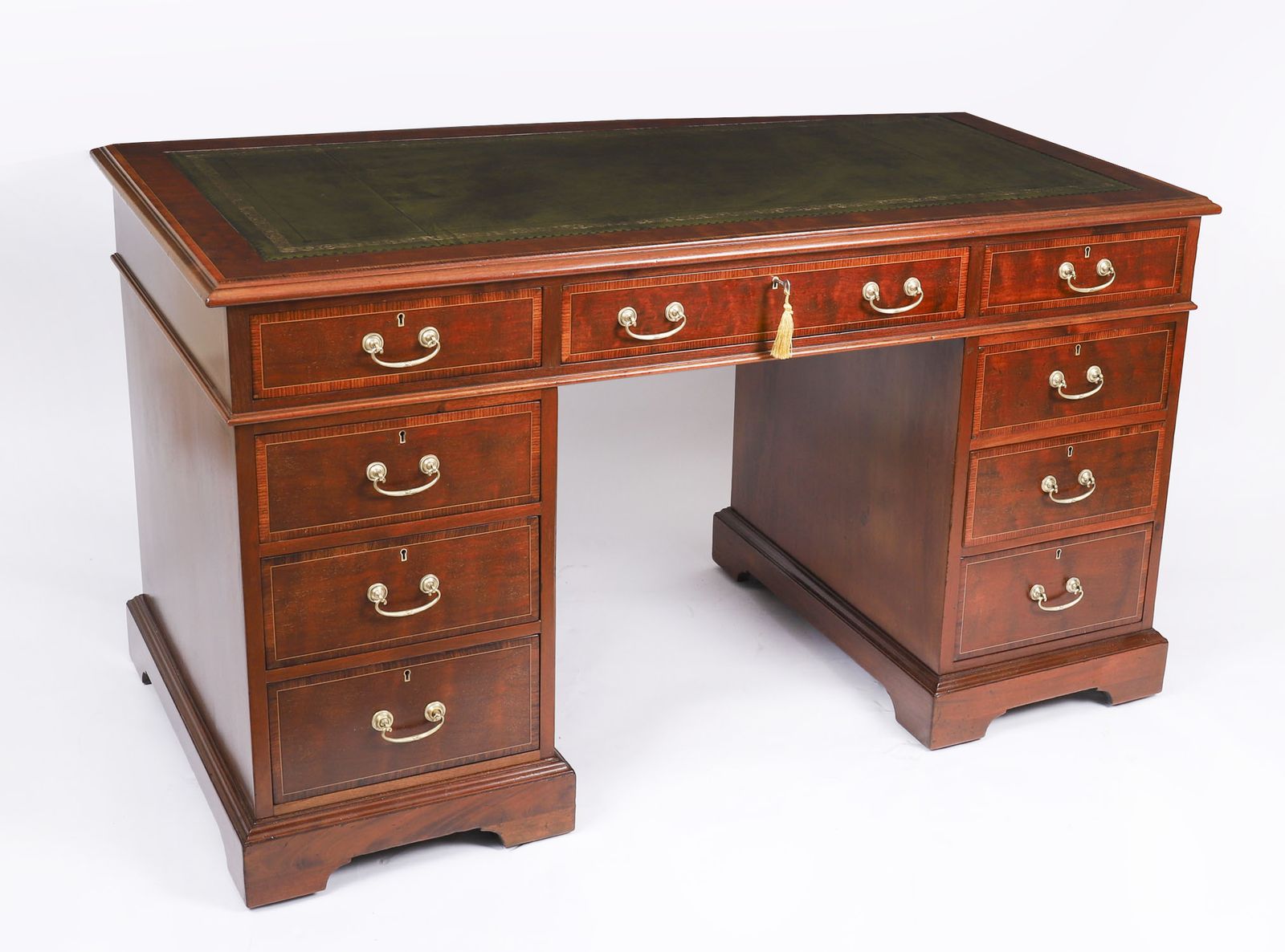 Victorian Crossbanded & Inlaid Flame Mahogany Pedestal Desk  19th C