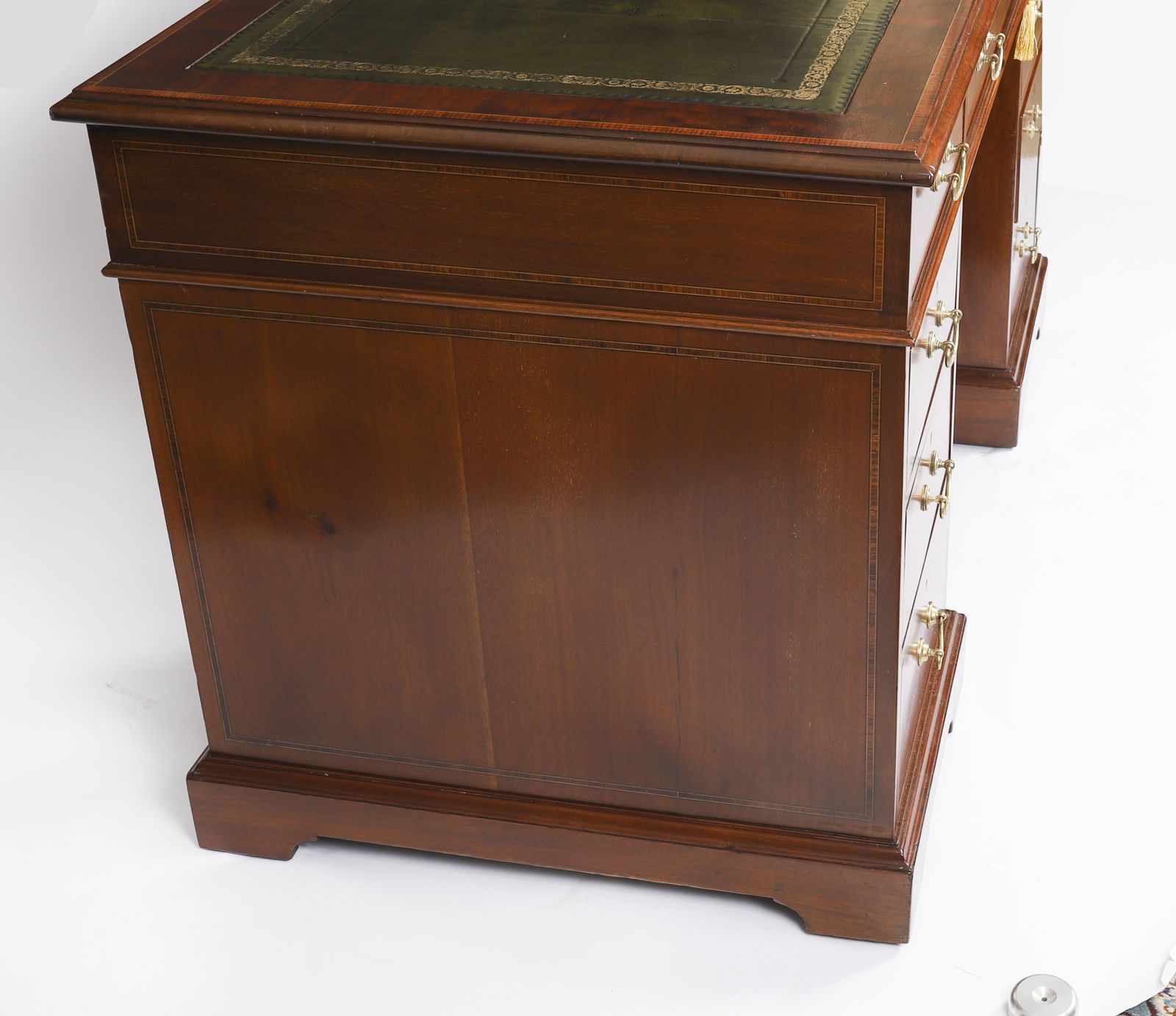 photo buy Victorian Crossbanded & Inlaid Flame Mahogany Pedestal Desk  19th C