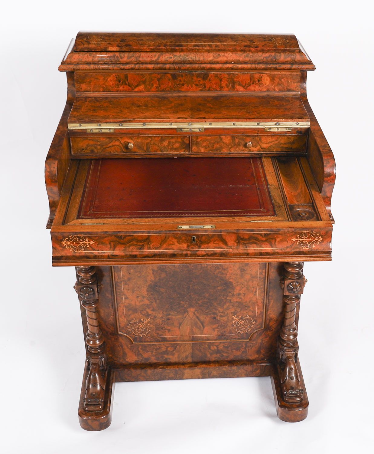 Victorian Burr Walnut  & Inlaid Pop Up Davenport Desk  19th C photo buy