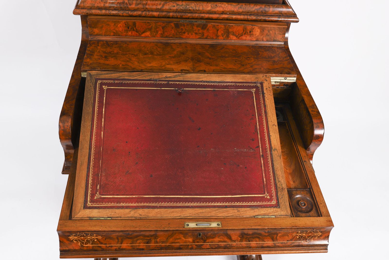photo for sale Victorian Burr Walnut  & Inlaid Pop Up Davenport Desk  19th C