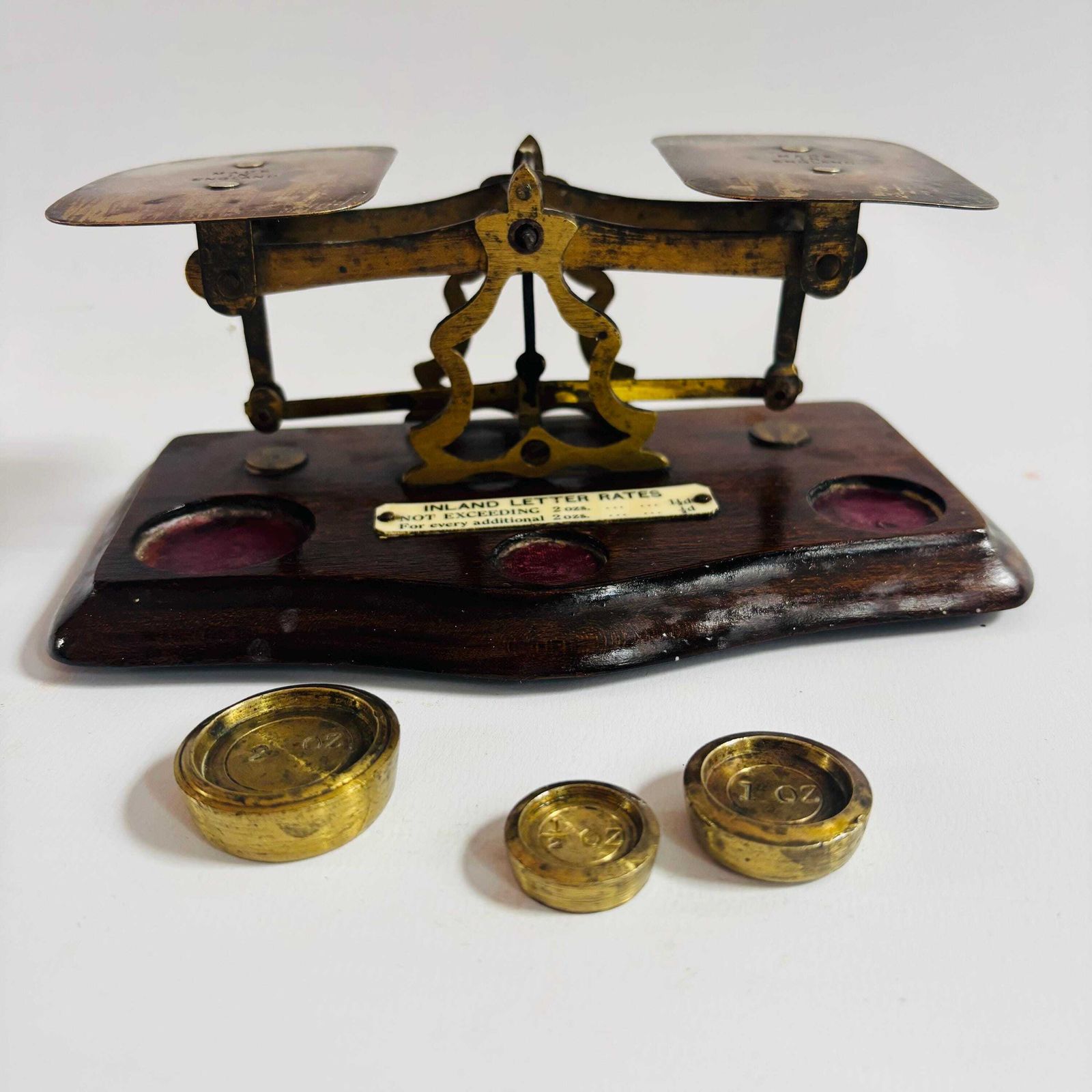 Antique Brass Postal Scale: Victorian Desk Decor With Original Weights photo for sale