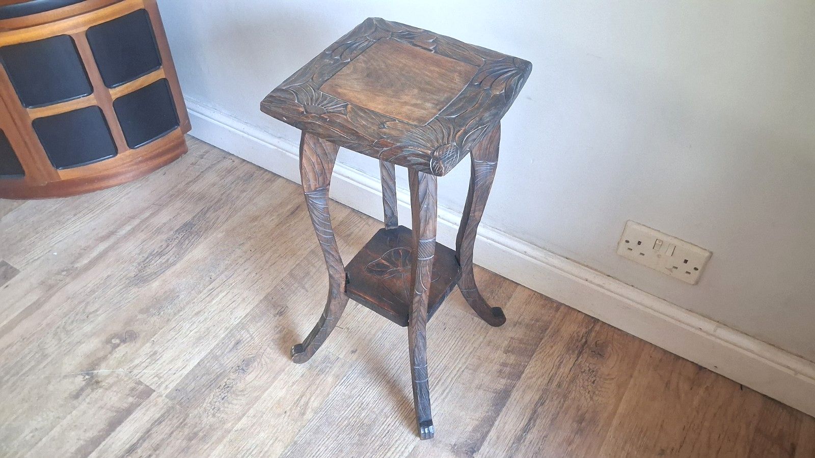 photo for sale Antique Liberty & Co (Stamped) Japanese Fruit Wood Carved Side/Hall/Lamp  Table