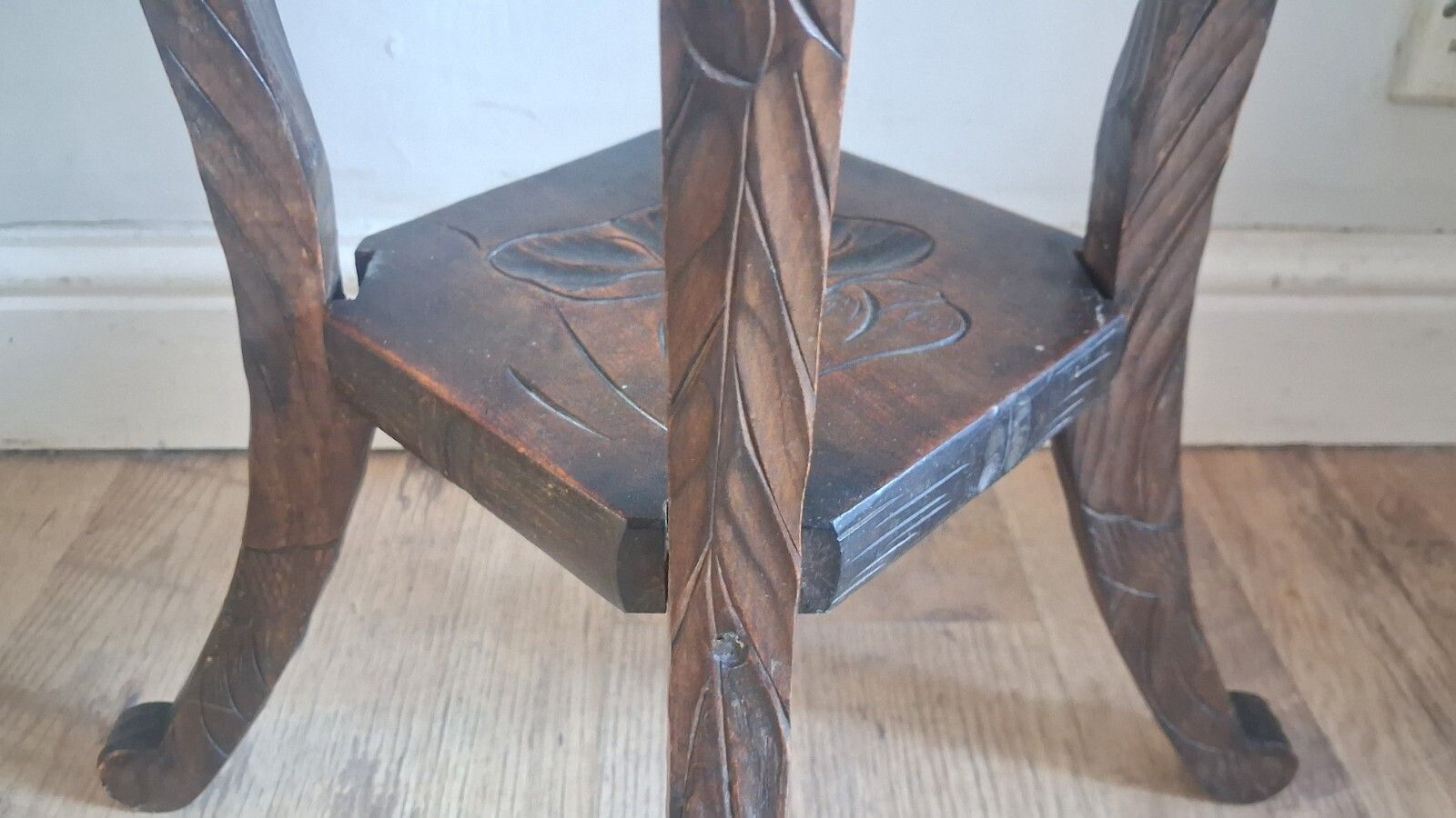 photo vinterior Antique Liberty & Co (Stamped) Japanese Fruit Wood Carved Side/Hall/Lamp  Table