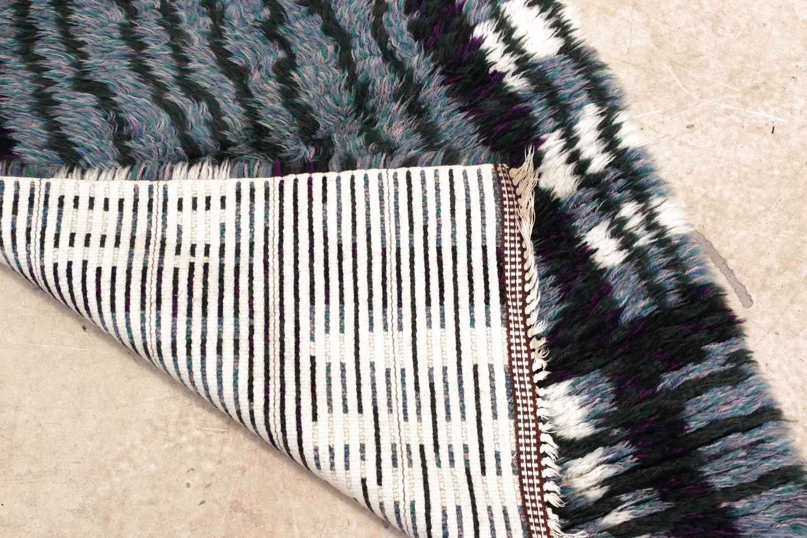 Mid Century Modern Swedish Rya Rug In Grey, Black, And White, 1950s photo for sale