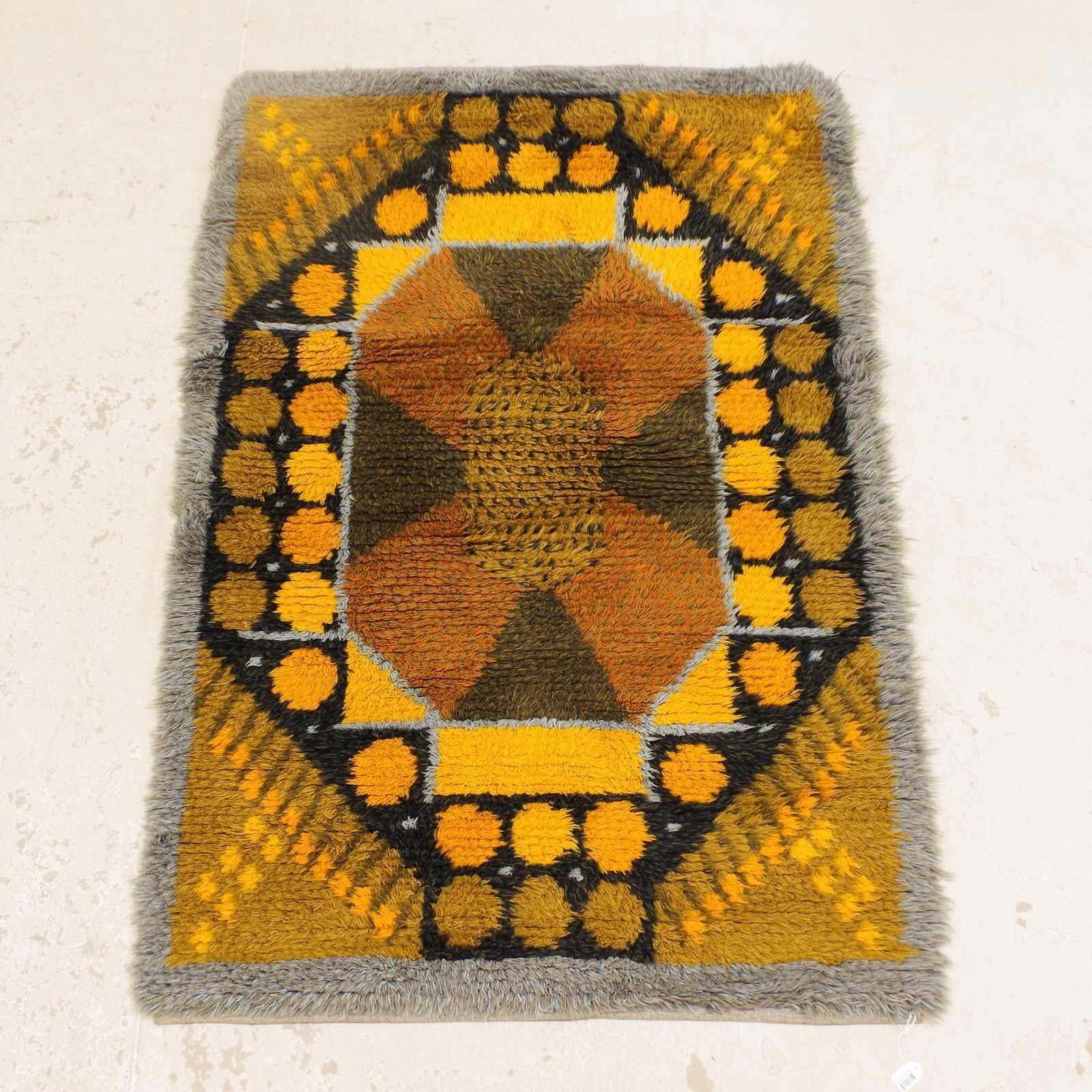 Mid Century Modern Swedish Rya Rug In Grey, Orange, And Brown, 1960s photo furniture