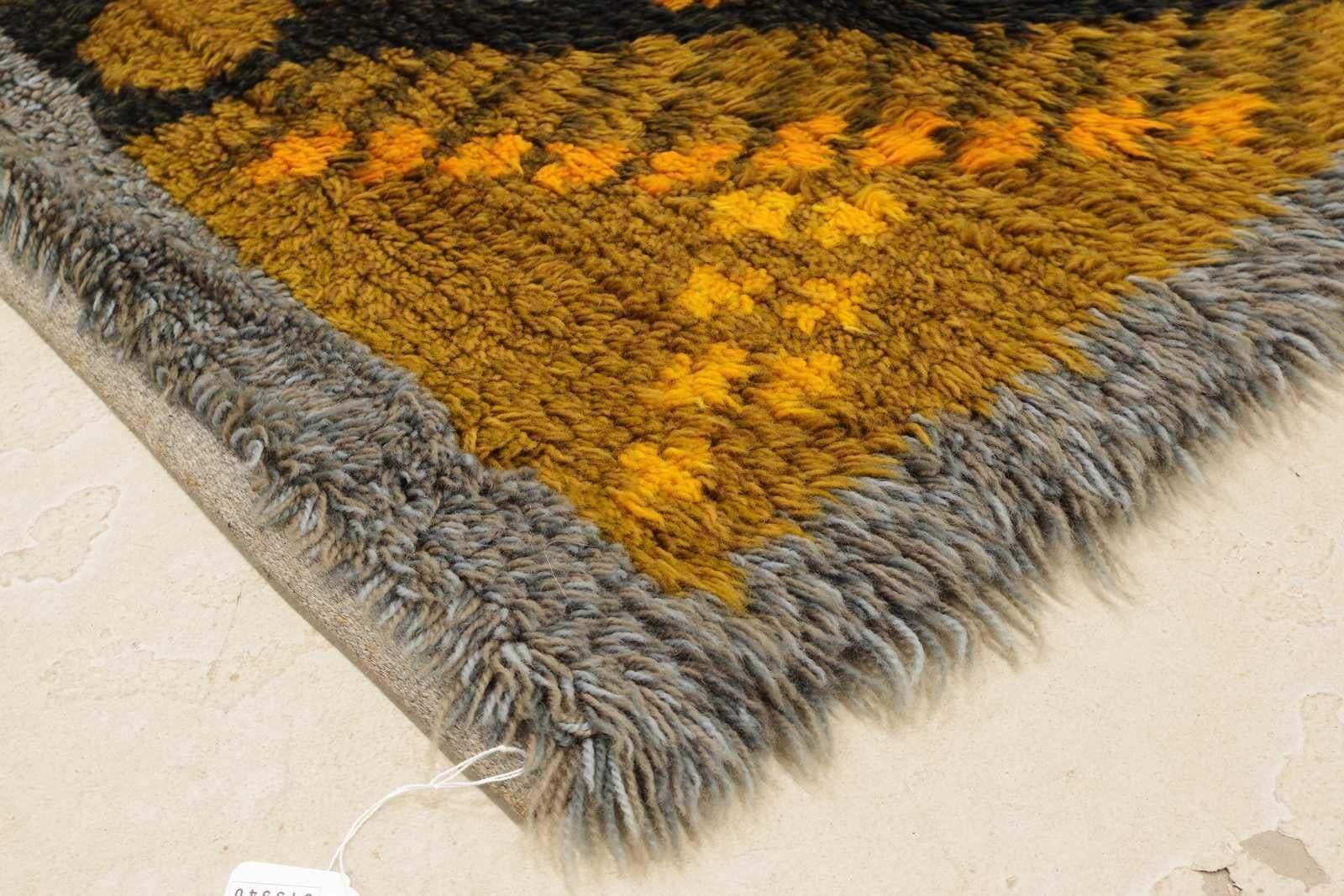 Mid Century Modern Swedish Rya Rug In Grey, Orange, And Brown, 1960s photo for sale