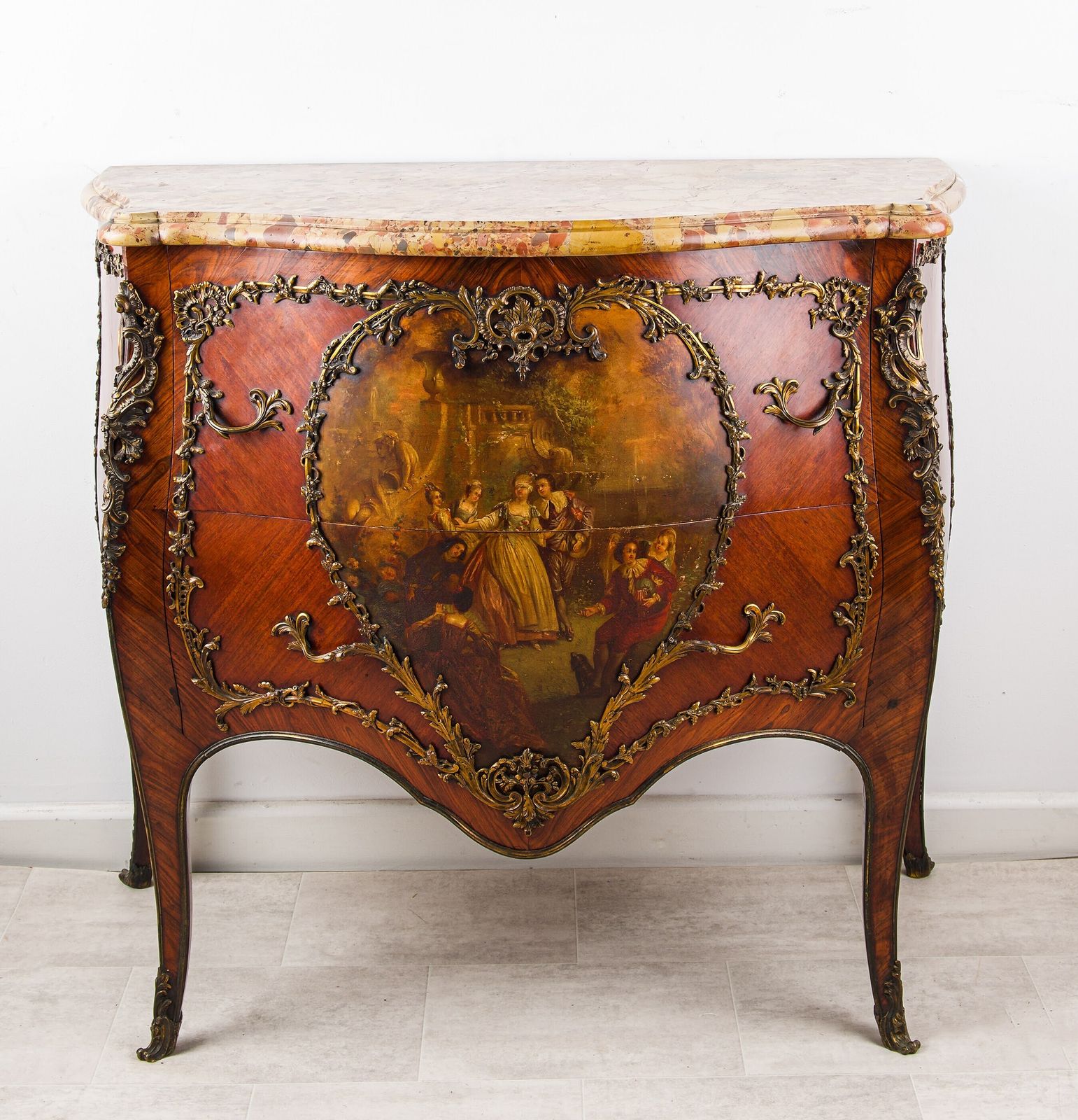 French Vernis Martin Bombe Commode With Breccia Marble & Ormolu, C.1880 photo furniture