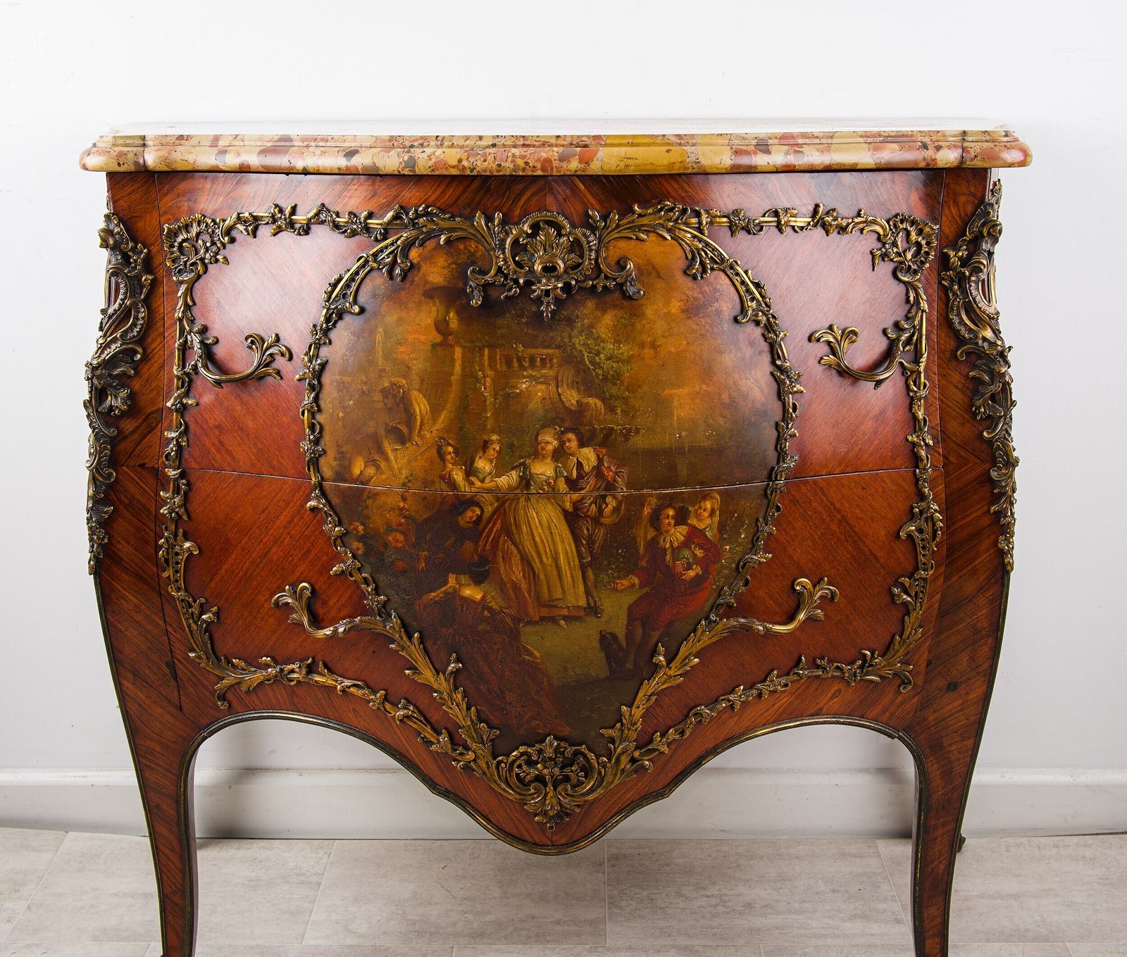 French Vernis Martin Bombe Commode With Breccia Marble & Ormolu, C.1880 photo 4500.0