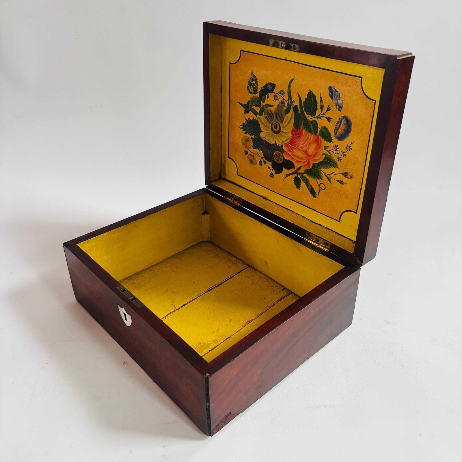 Antique Rosewood Keepsake Box: Folk Floral Painting, Mother Of Pearl Inlay photo furniture