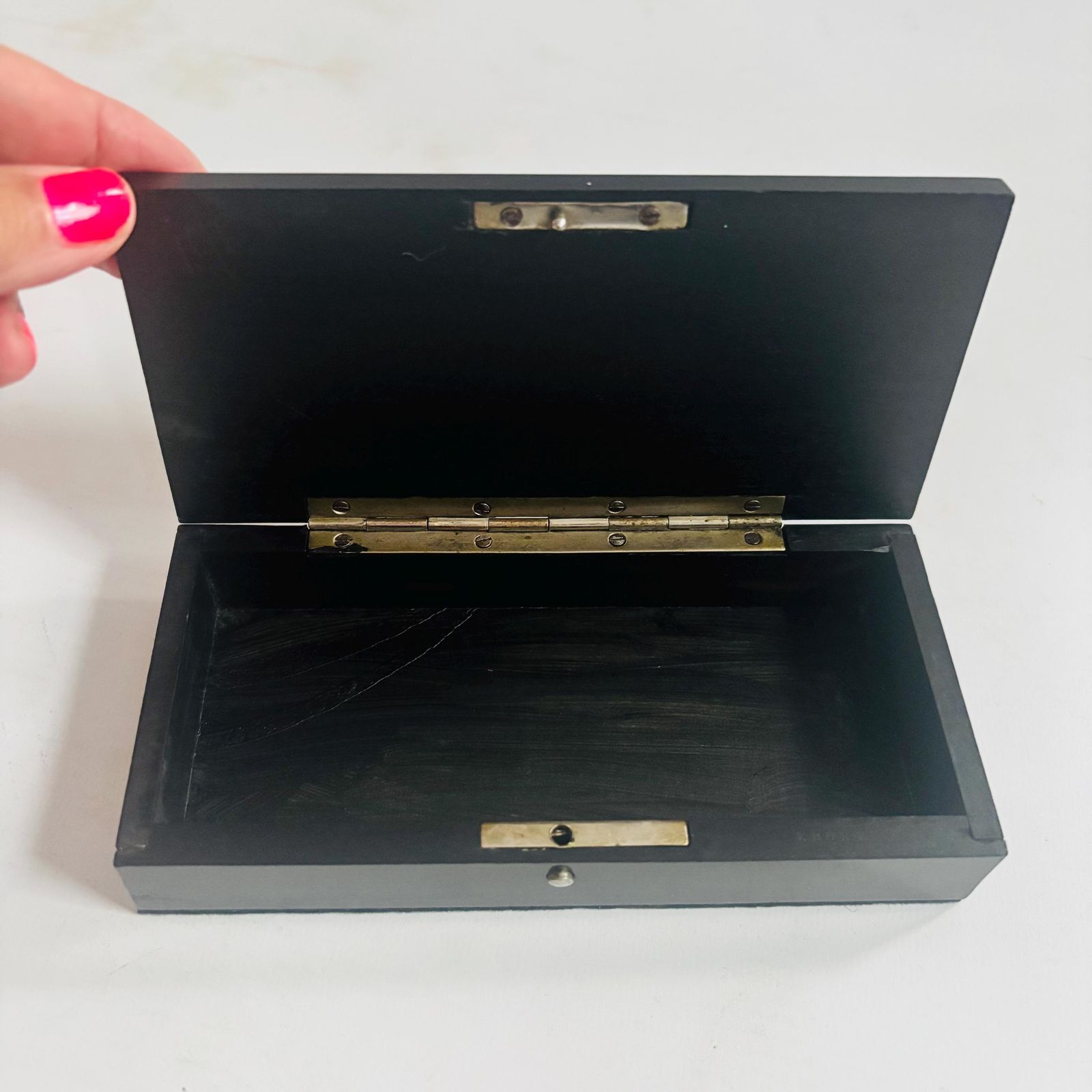 photo vintage Rare 1910 Antique Wood Keepsake Box | Collector's Item |Trinket/Jewellery Box | Marked 'Ebony'