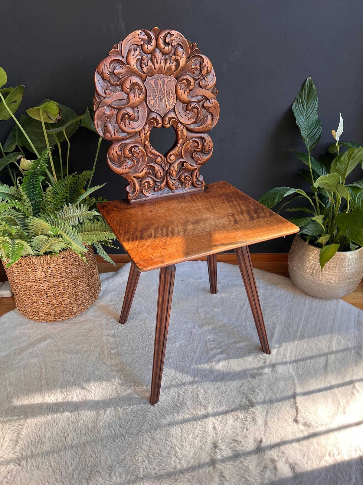 Antique Swiss Tyrolean Stabellen Chair With Coat Of Arms
