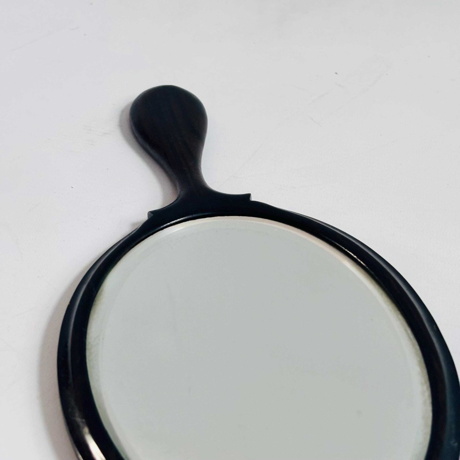 Antique Ebonised Beech Wood Hand Mirror: 1890s 'M' Silver Initial Victorian Bevelled Glass photo vintage
