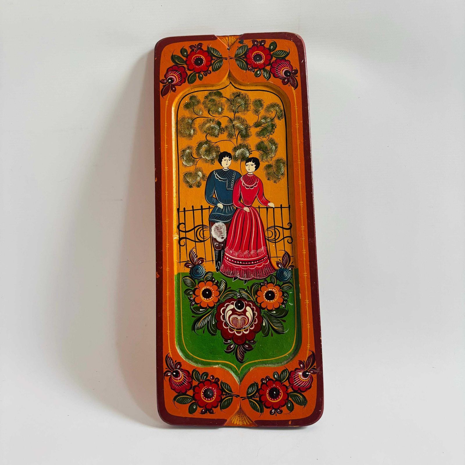 photo furniture 1960s Russian Folk Art Painting, Mid Century Naive Couple, Vibrant Colors