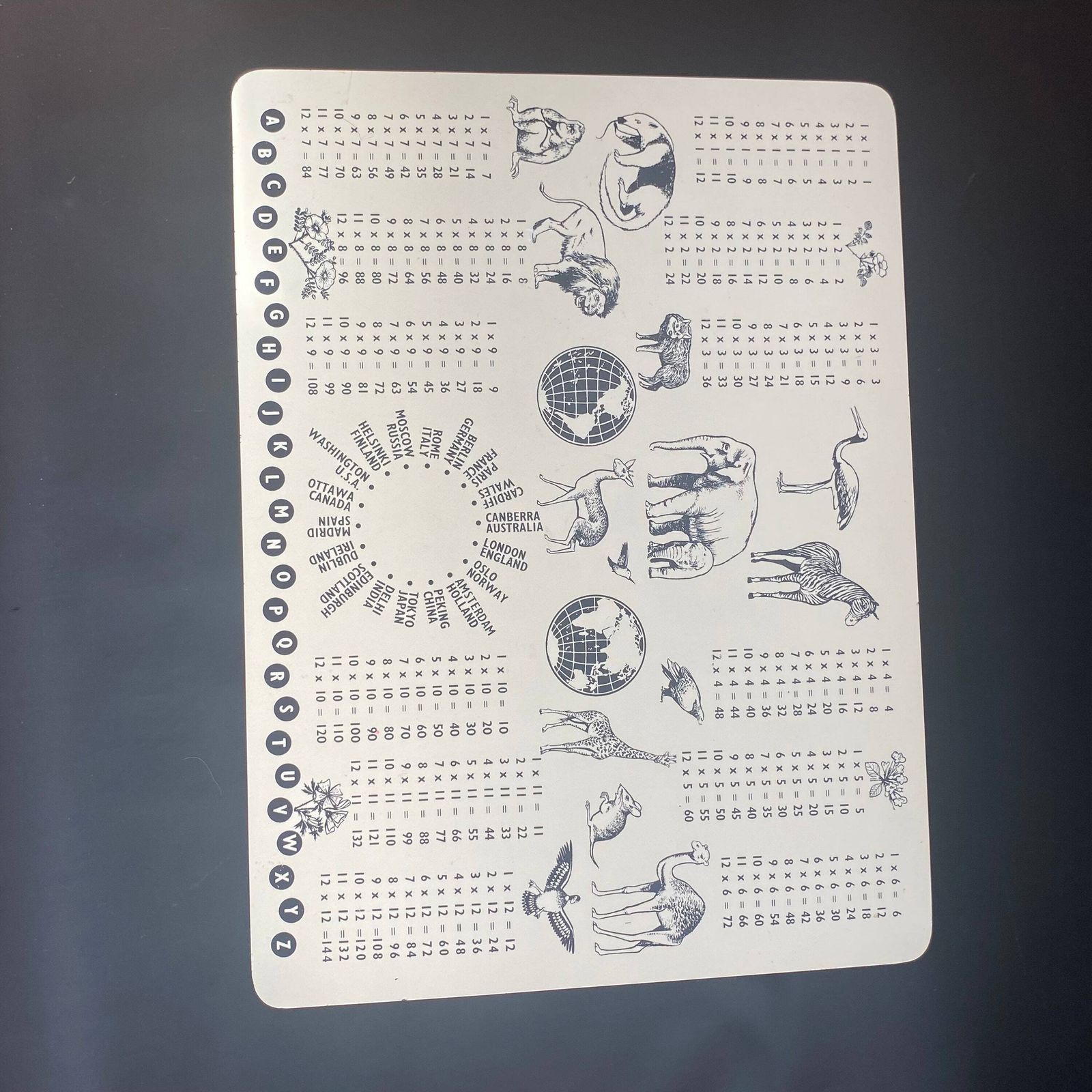 Rare 1960s Mid Century Coffee Table: Animals, Cities, Times Table Graphic photo vintage