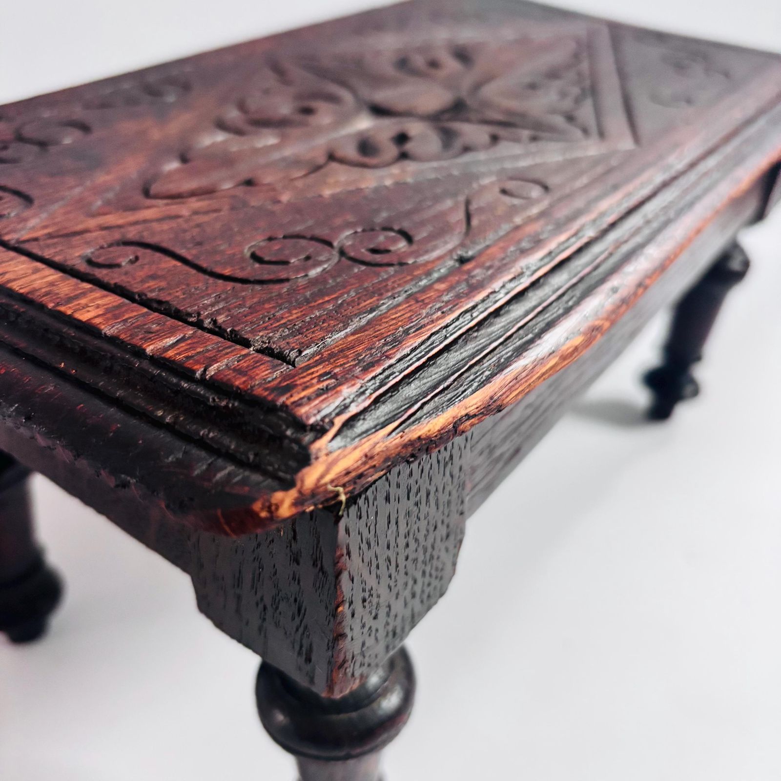 Antique Ebonized Oak Apprentice Table: 18t80s English Rustic Design Meditation Rare   Wear photo furniture