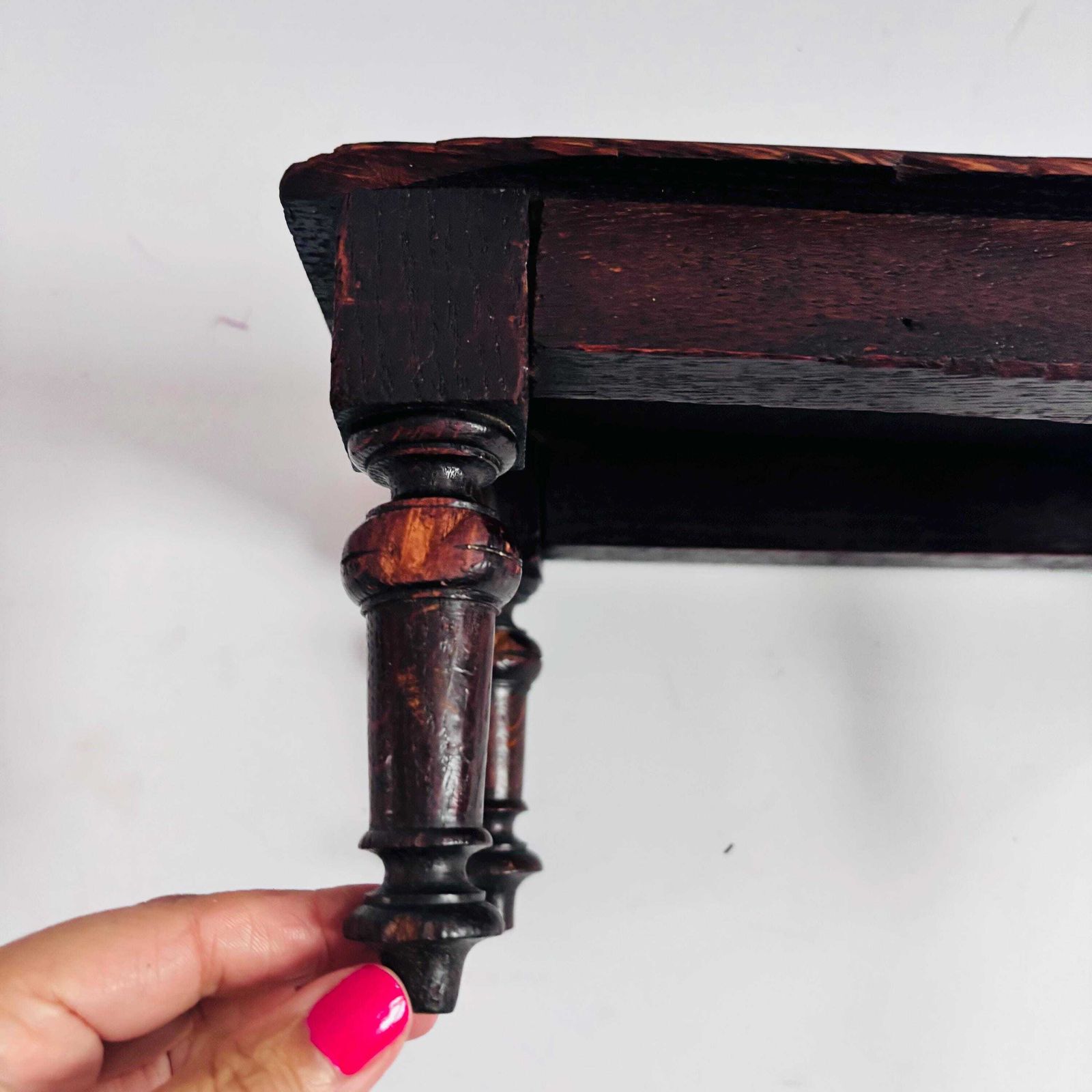 photo buy Antique Ebonized Oak Apprentice Table: 18t80s English Rustic Design Meditation Rare   Wear