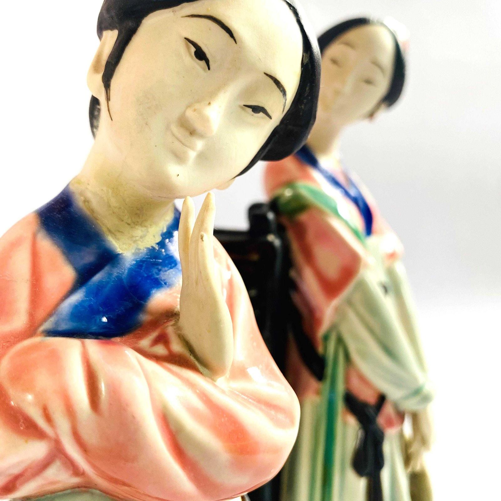 Rare Shiwan Gongzai Figurines: Mid Century Chinese Ceramic Pair/Hairline Repair photo buy