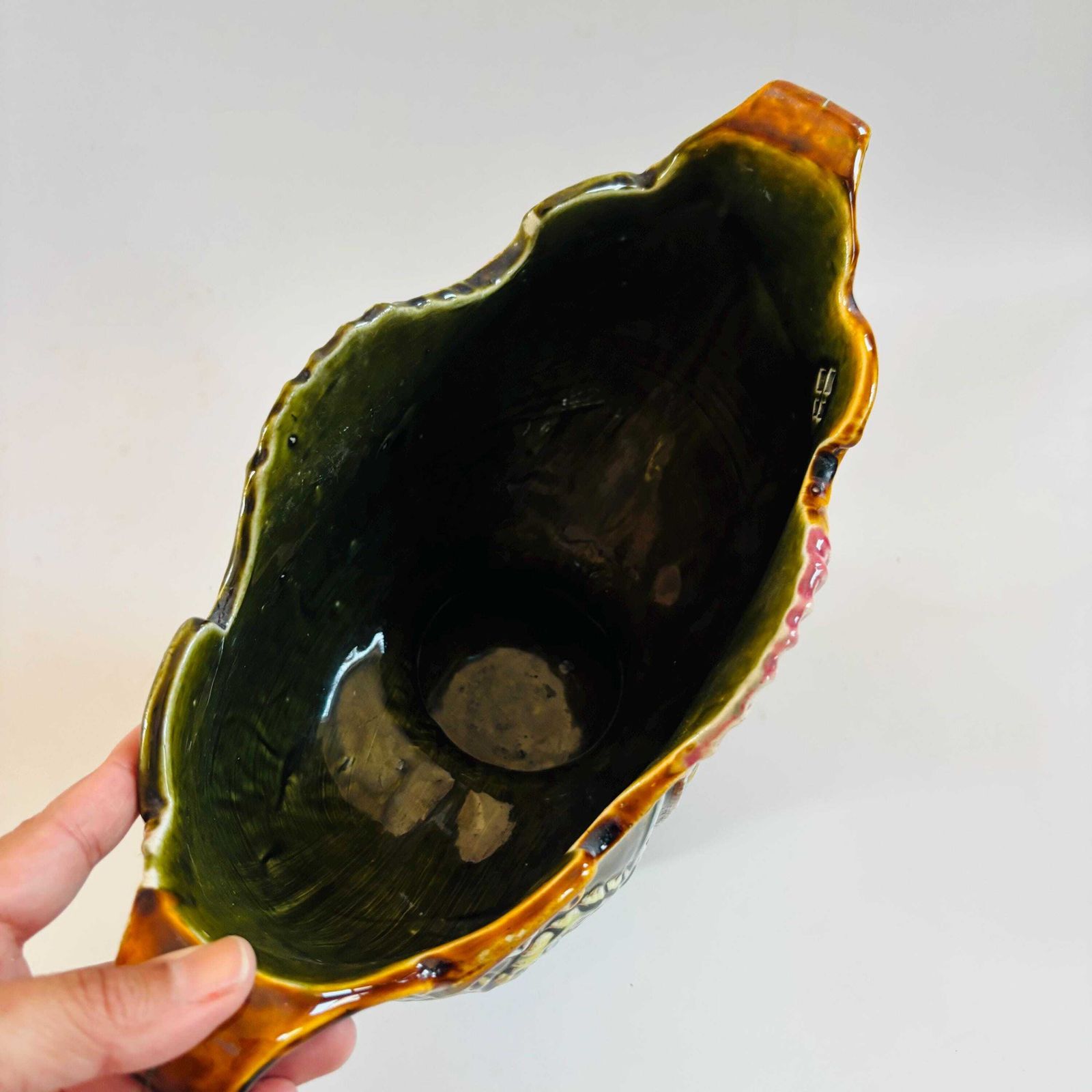 photo furniture Antique Majolica Jardiniere: European Glazed Earthenware Vase, 19th Century