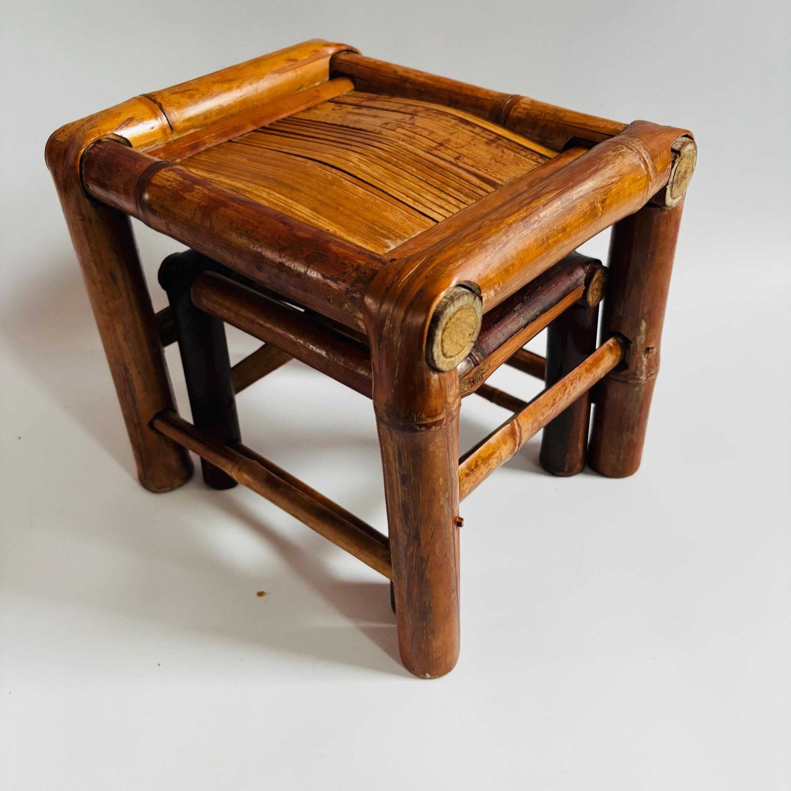 Mid Century Bamboo Plant Stands   Set Of Two, Rattan Display Small Tables photo for sale
