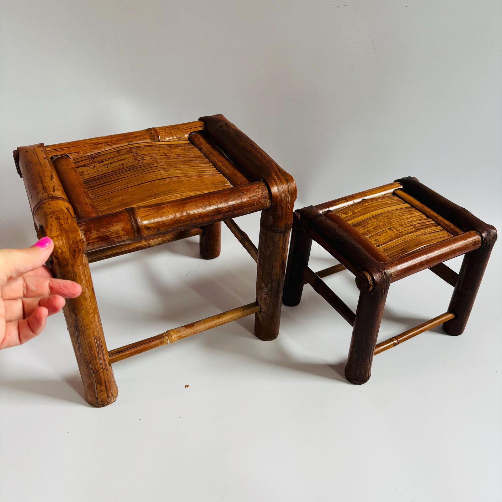 photo furniture Mid Century Bamboo Plant Stands   Set Of Two, Rattan Display Small Tables