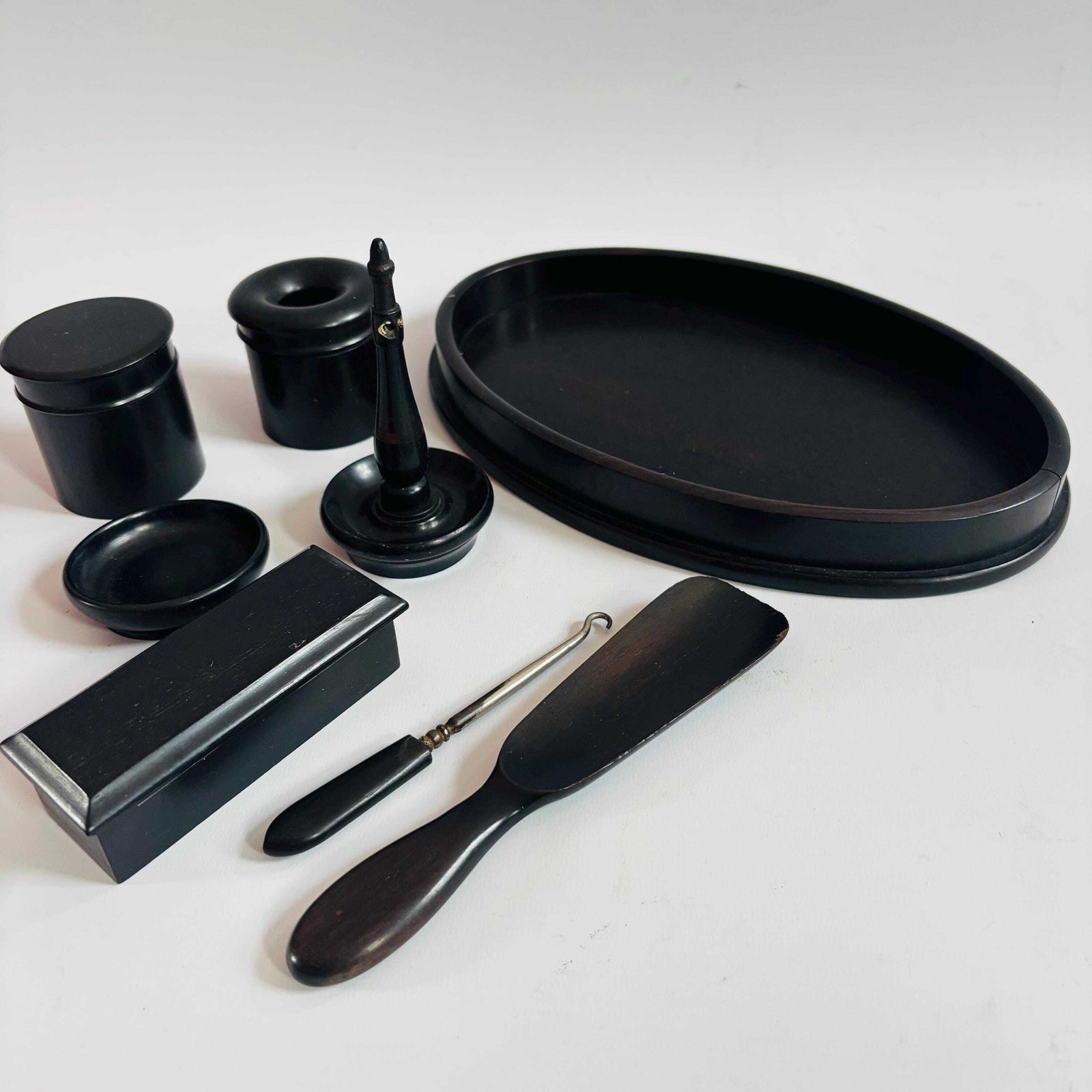 Antique Art Deco Ebony Dresser Set: Victorian Tabletop Organizer photo Home Decor
