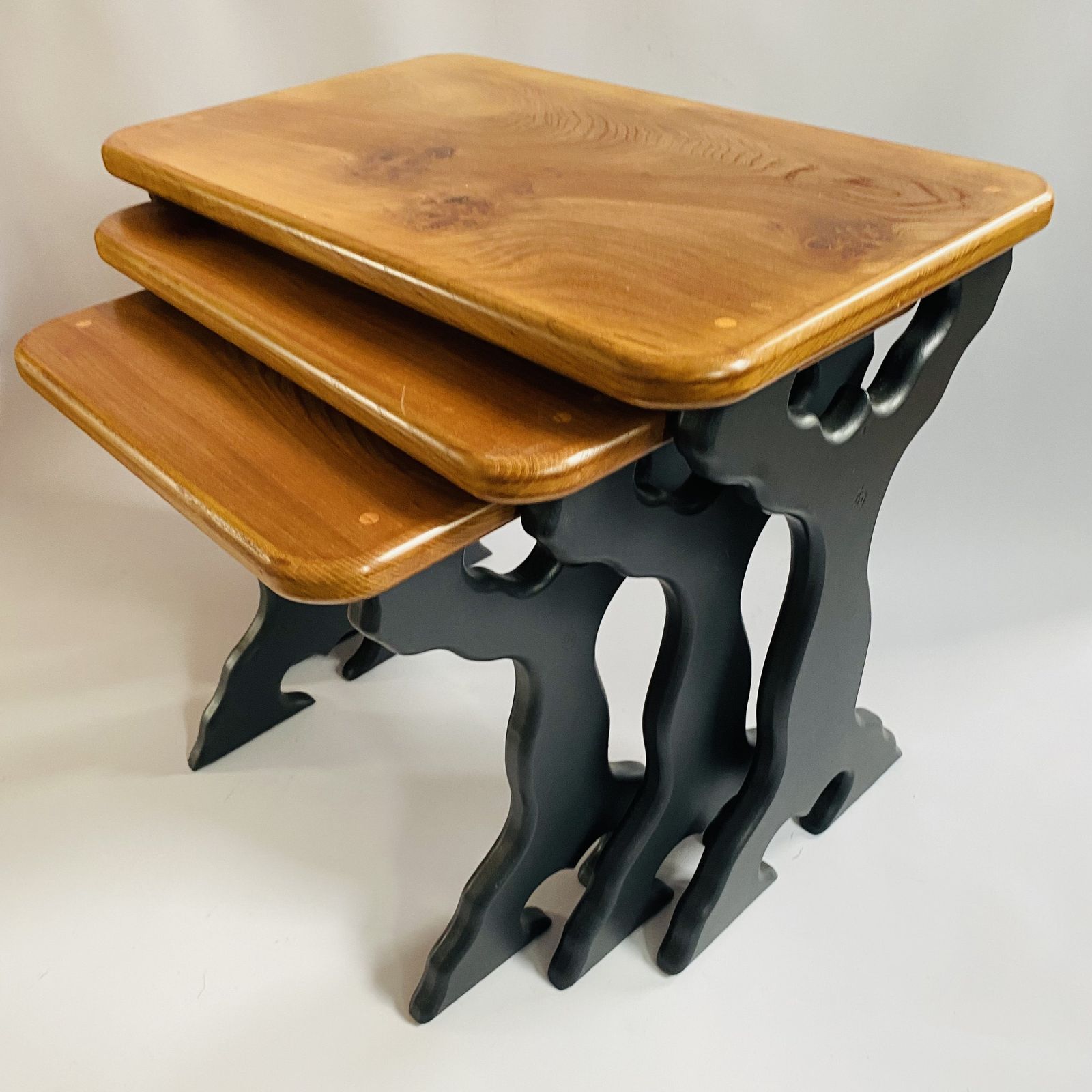 Upcycled Elm Nesting Tables: Mid Century Modern 'Acorn' Stamped Set