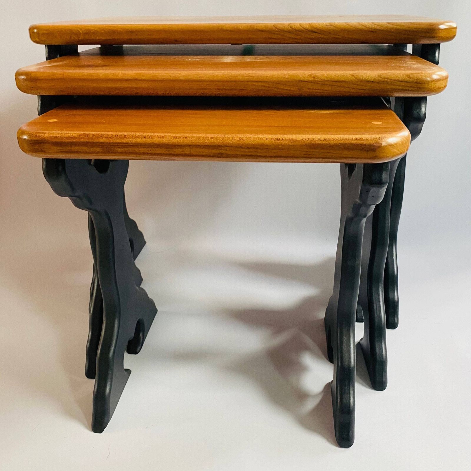 Upcycled Elm Nesting Tables: Mid Century Modern 'Acorn' Stamped Set photo vinterior