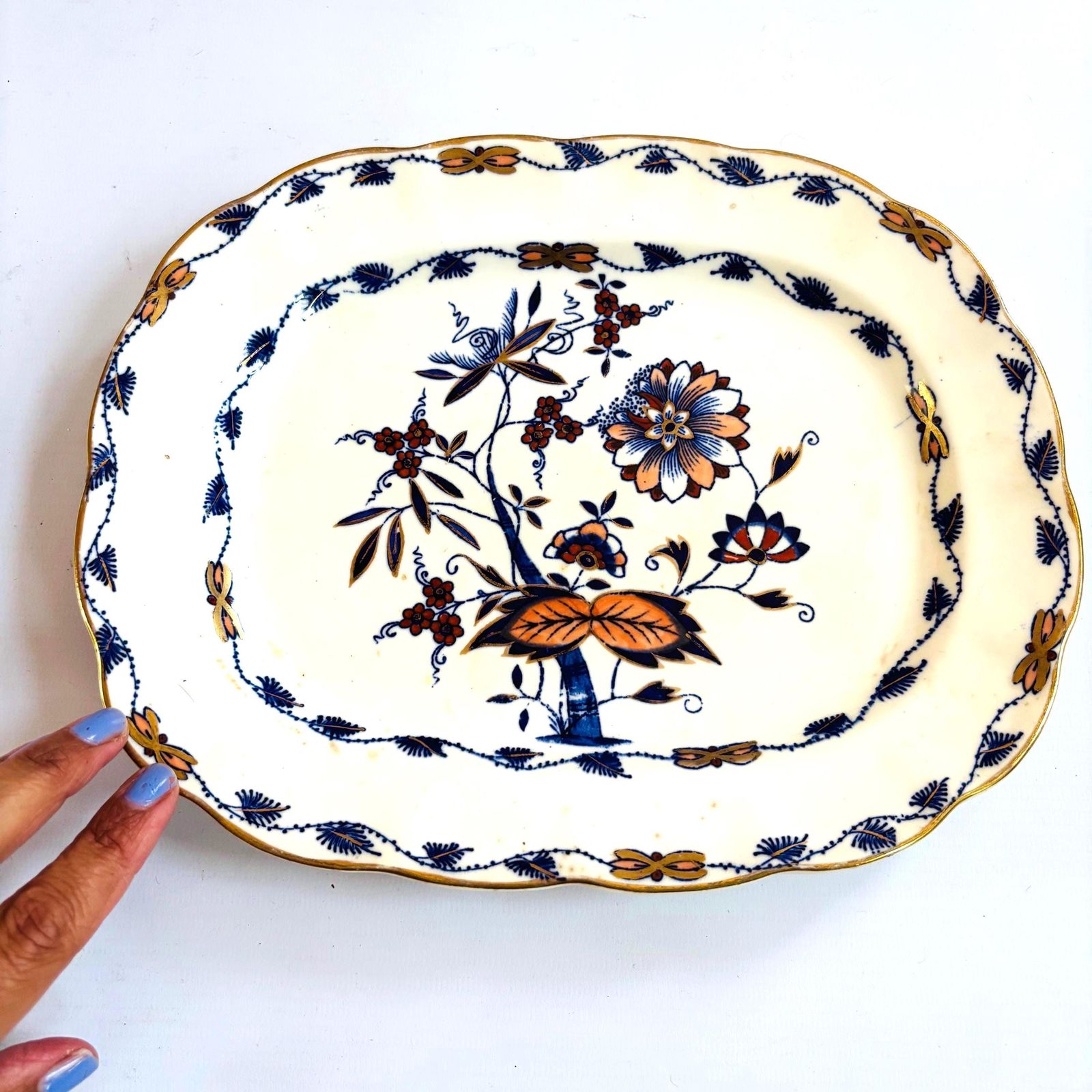 Antique 1880s Hanley China Stoneware Plate: Floral Stafford Knot, Gold Gilt