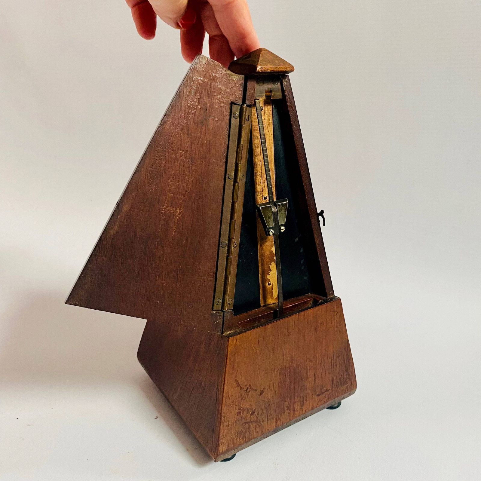 Antique Maelzel Metronome: French Mahogany With Bell (Damaged) Missing Brass Plaque And Base Cover photo vintage