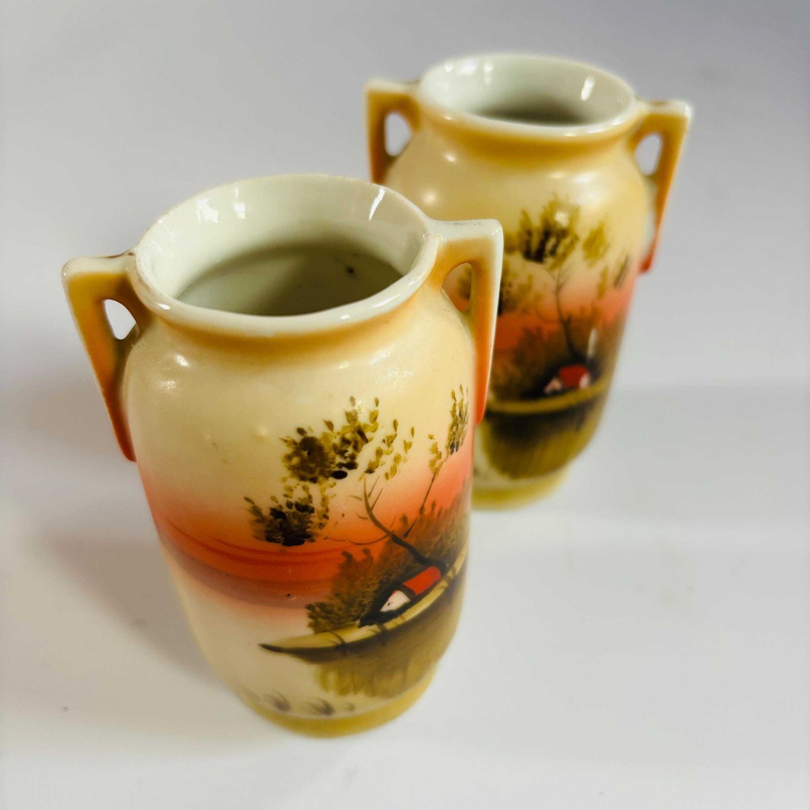 Antique Noritake Miniature Vases: Hand Painted Japanese Porcelain Urns photo Home Decor