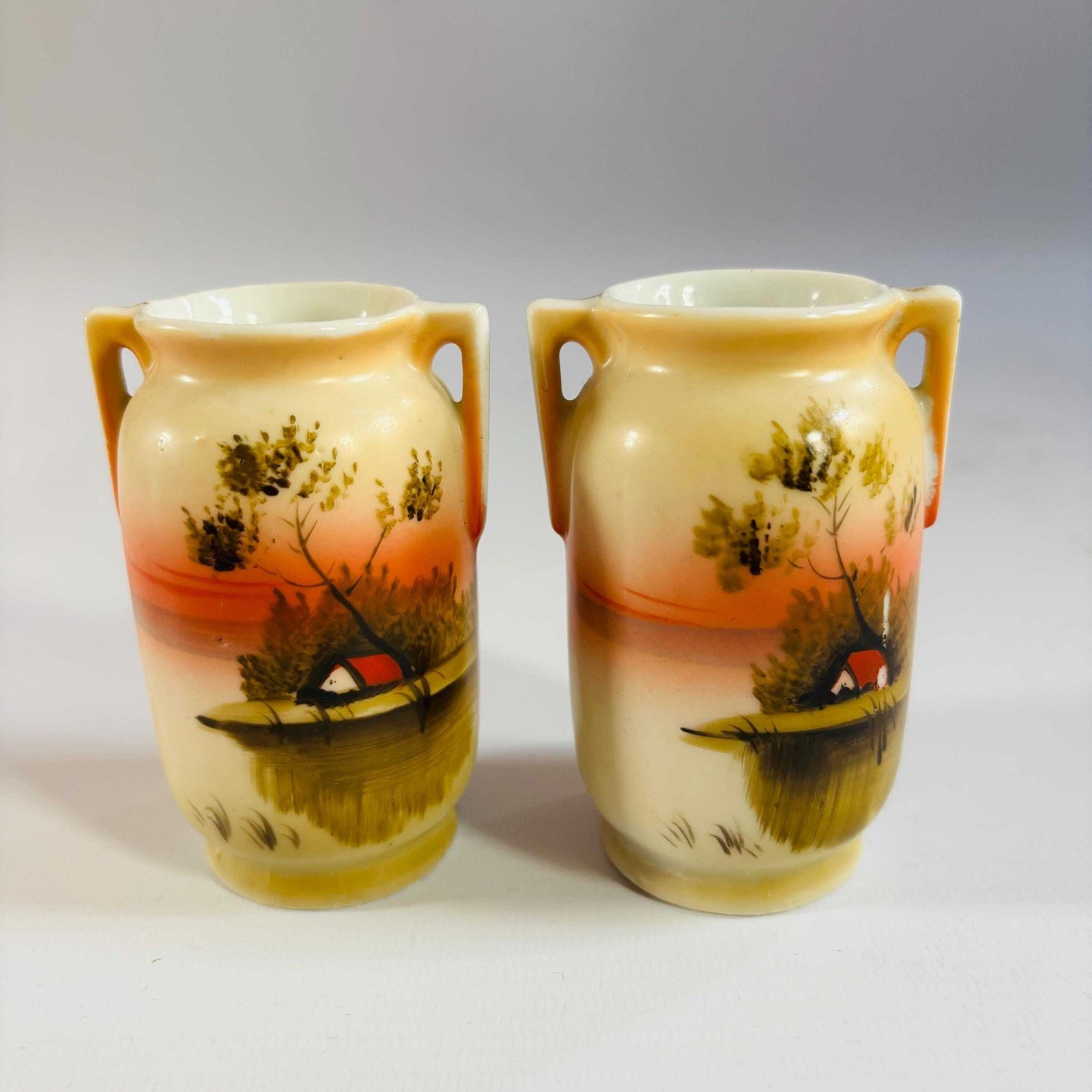 Antique Noritake Miniature Vases: Hand Painted Japanese Porcelain Urns photo 92.0