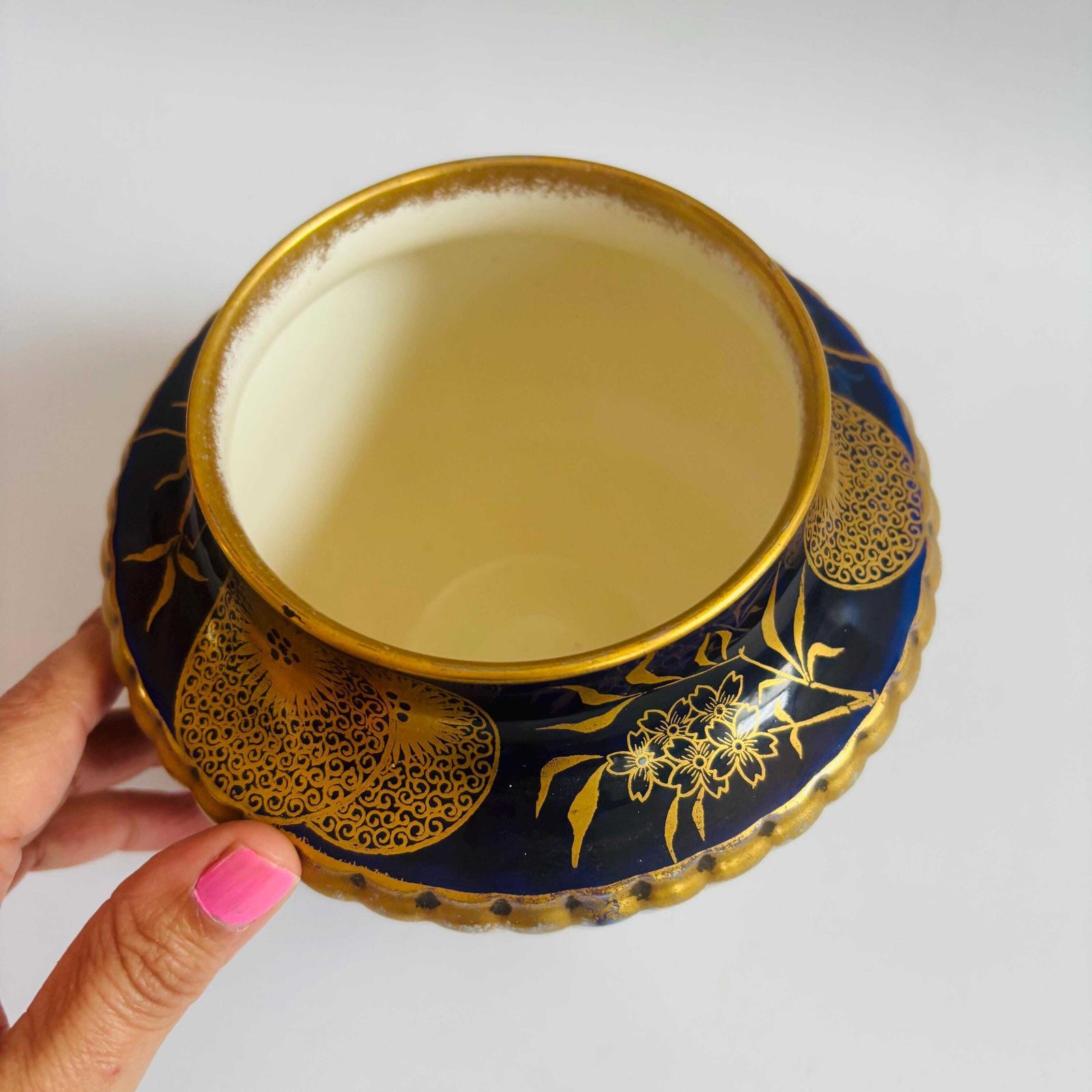 Victorian Doulton Flow Blue & Gold Urn: 1900s Burslem England Pomegranate Decor. photo buy