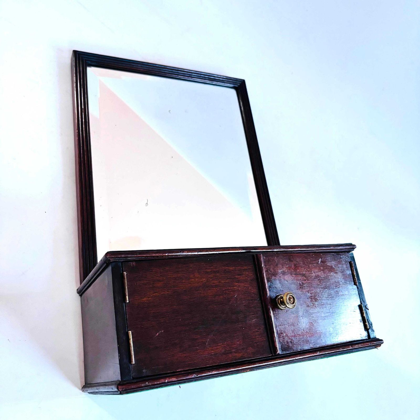 Antique Georgian Revival 1880 1910 Mahogany Bevelled Dressing Table Mirror With Cupboard   Door Ajar photo for sale