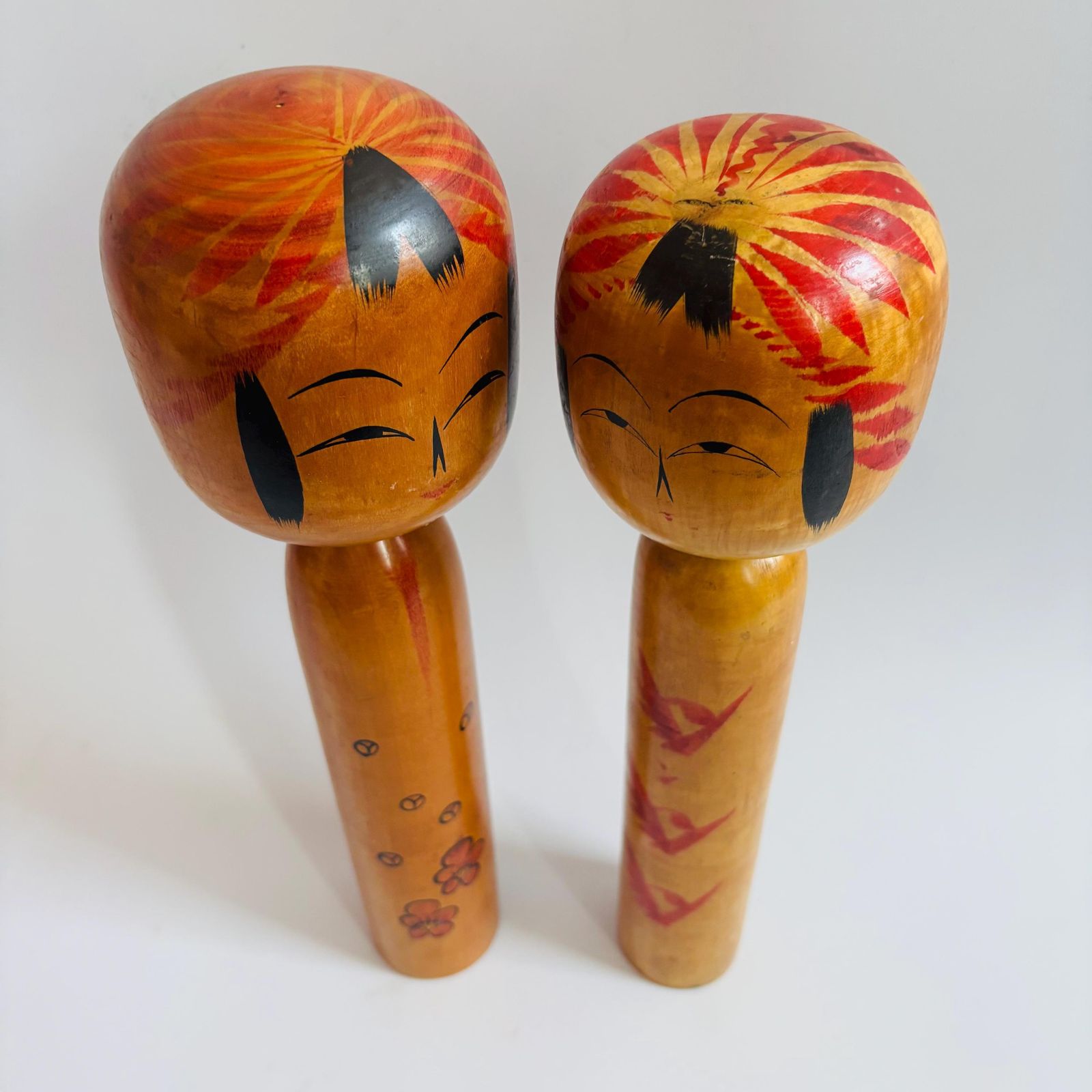 1950s Large Kokeshi Doll Pair: Signed Japanese Folk Art.