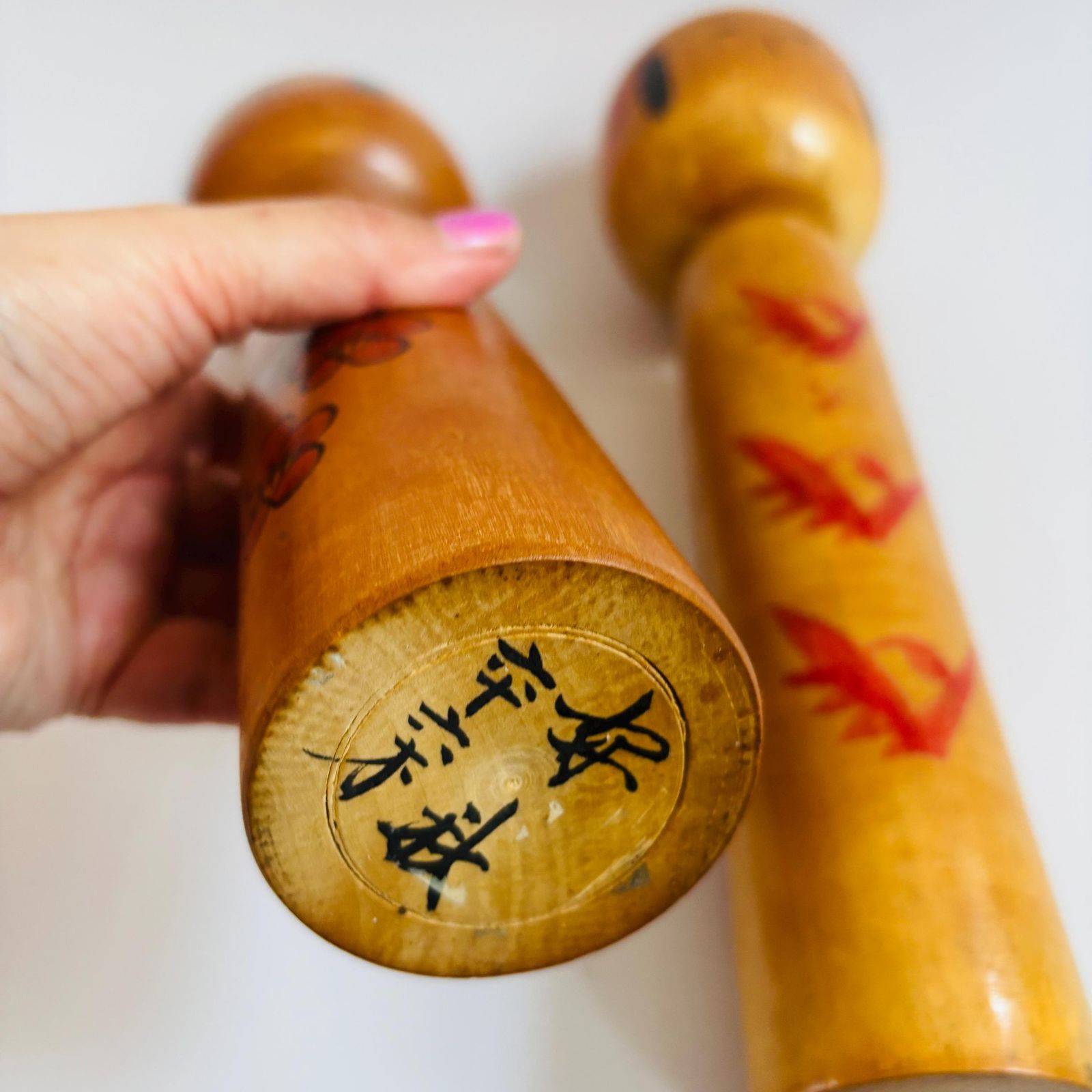 1950s Large Kokeshi Doll Pair: Signed Japanese Folk Art. photo furniture