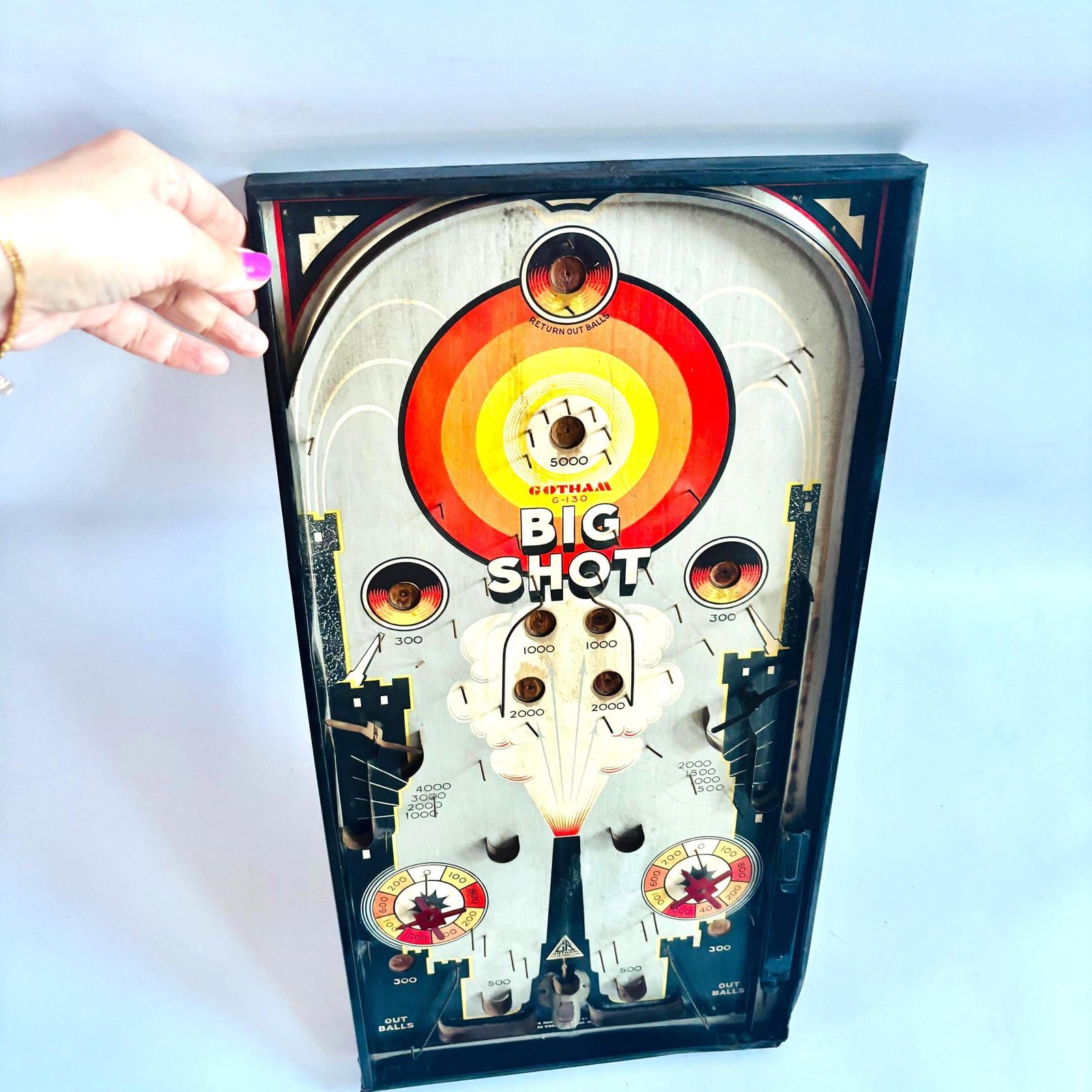 Vintage 1950s Gotham Big Shot Bagatelle Game – Collectible Pinball Toy.
