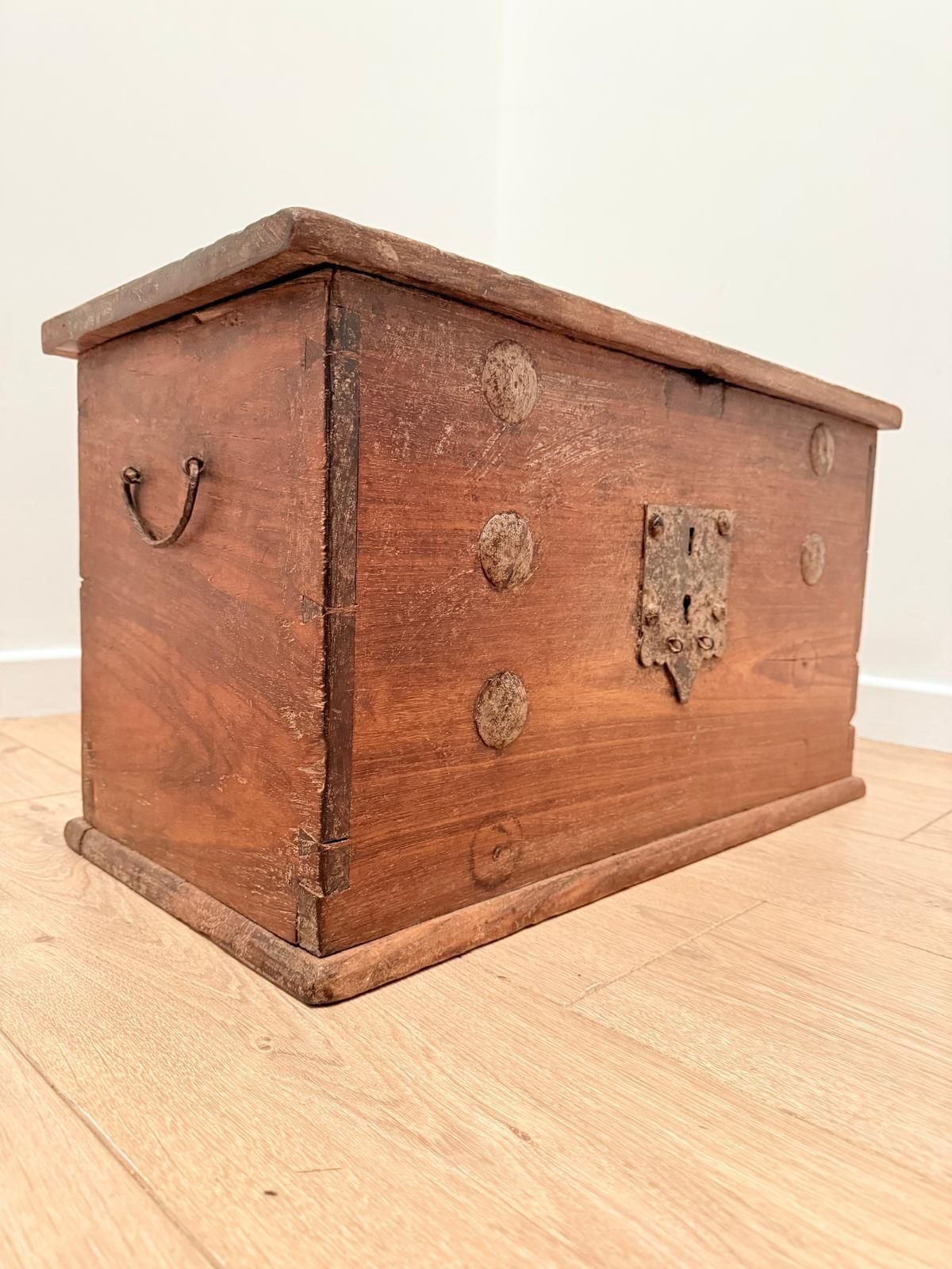 Teak Iron Mounted Coffer Blanket Trunk 19th Century Delivery Available 0046. photo furniture