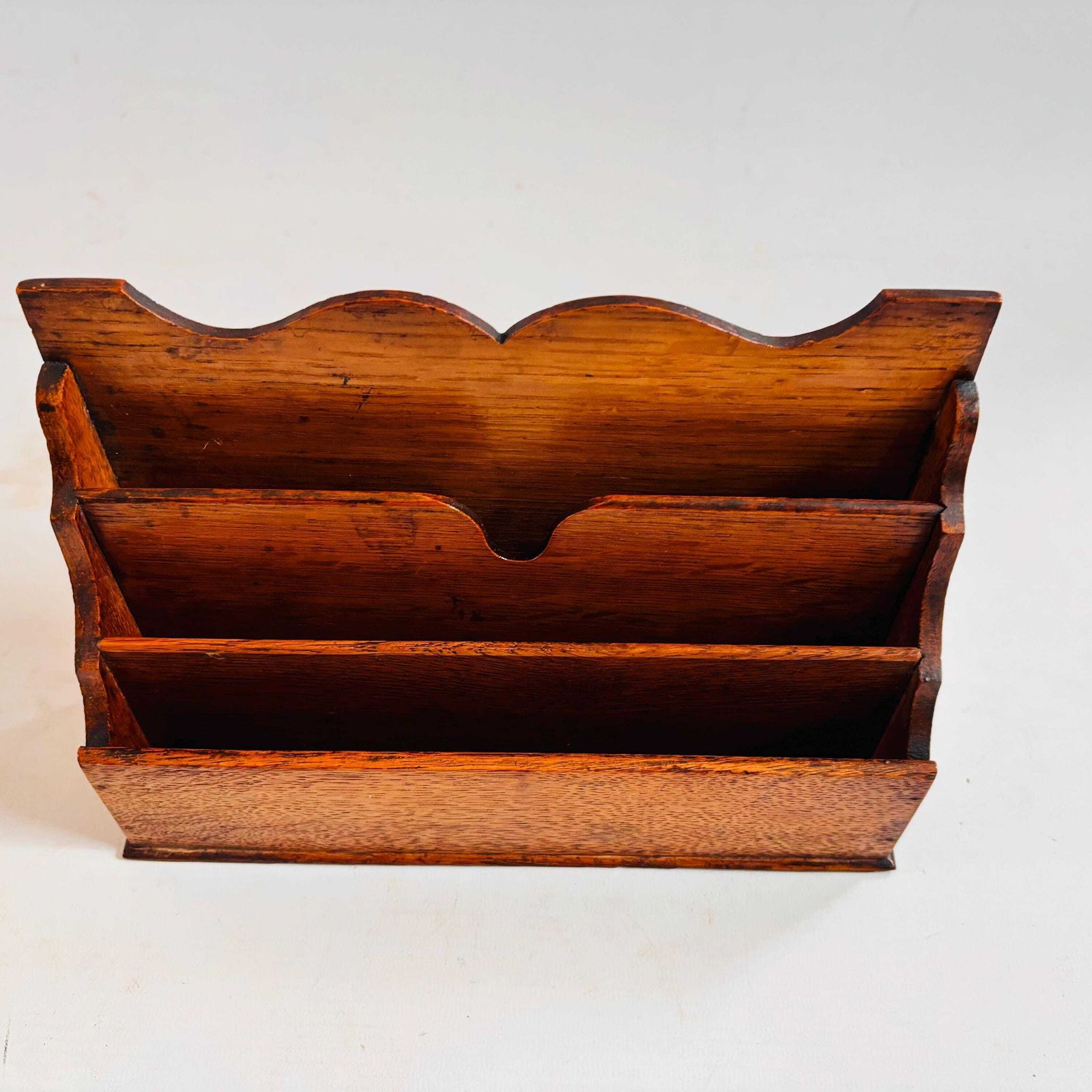 Antique Oak Letter Rack | Small Edwardian Desk Organiser | Solid Oak Mail Holder photo for sale