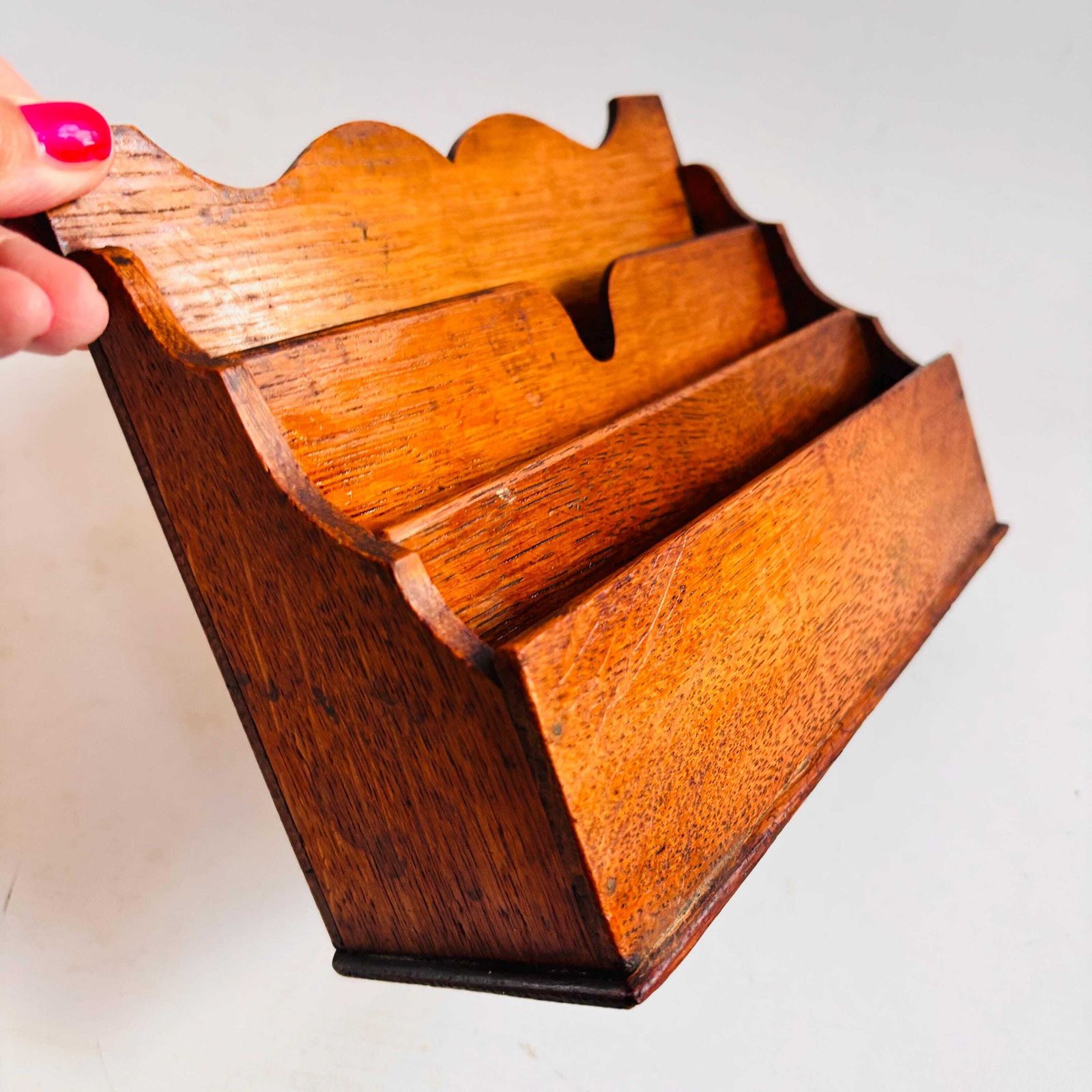 photo vinterior Antique Oak Letter Rack | Small Edwardian Desk Organiser | Solid Oak Mail Holder