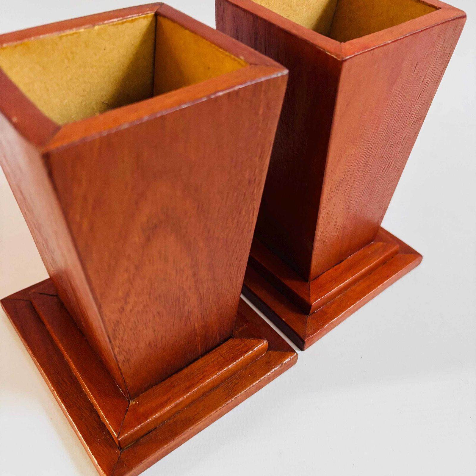 photo for sale Art Deco Oak Veneer Pots: Handmade Marquetry By David Lyons.