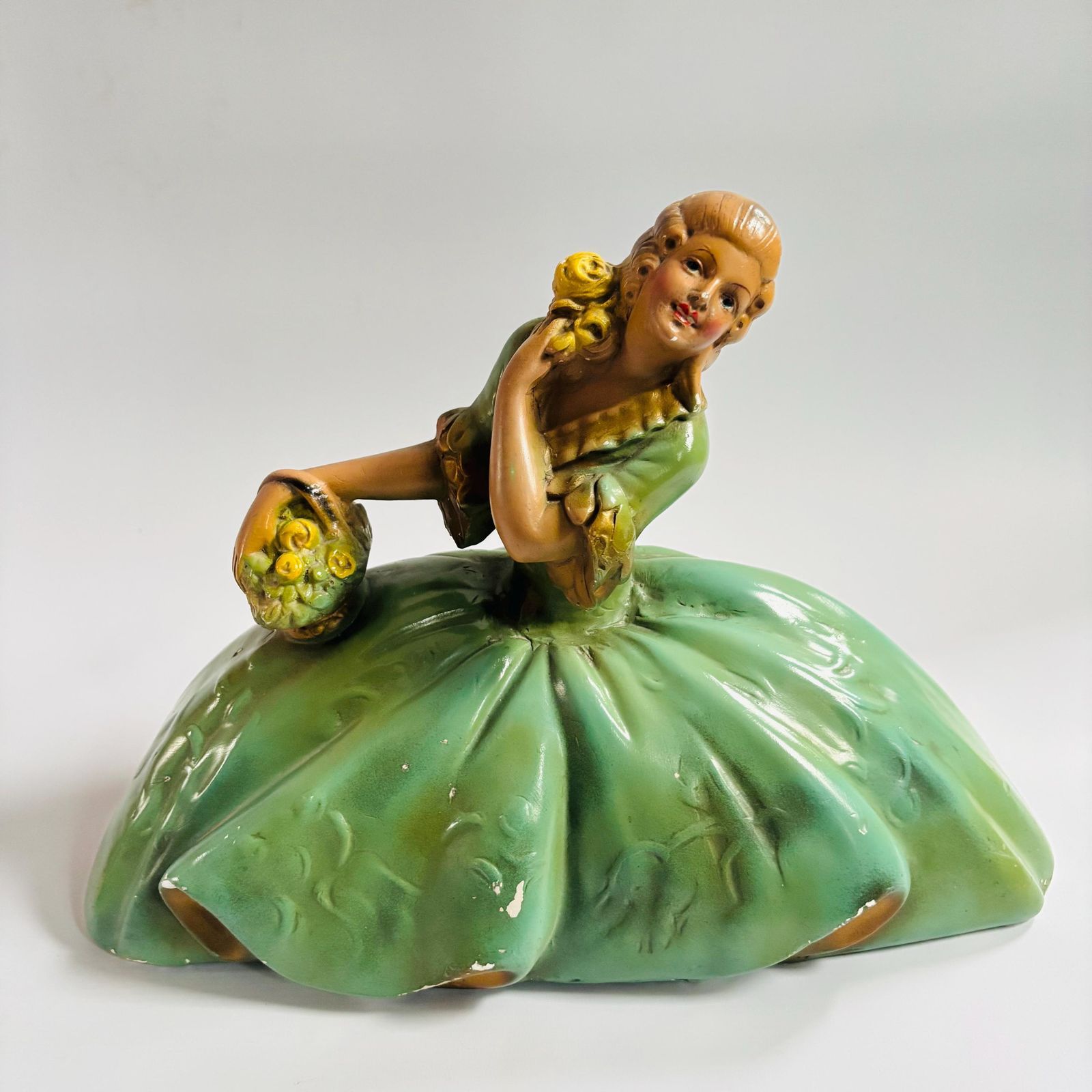 Vintage 1939 Chalkware Lady Figurine: Art Deco Victorian Style.