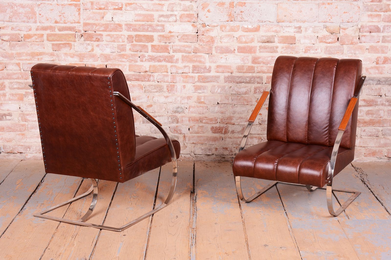 Pair Of Restored Bauhaus Armchairs, Leather, Nickel, Steel, Oak, Czech, 1920s photo furniture