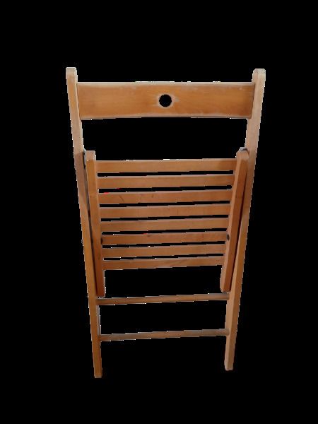 Pair Of Vintage Wooden Folding Chairs – Solid Wood, Slatted Seat, Mid Century Style photo for sale