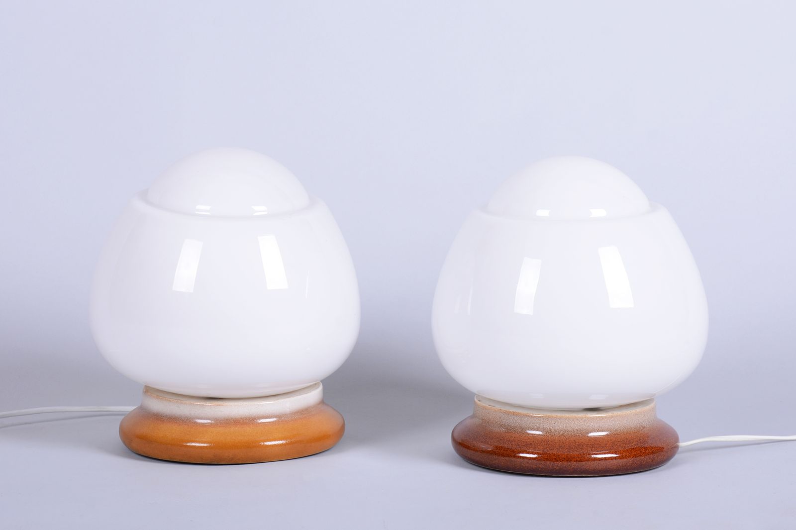 Pair Of Restored Mid Century Table Lamps, Ceramics, Opal Glass, Czech, 1950s