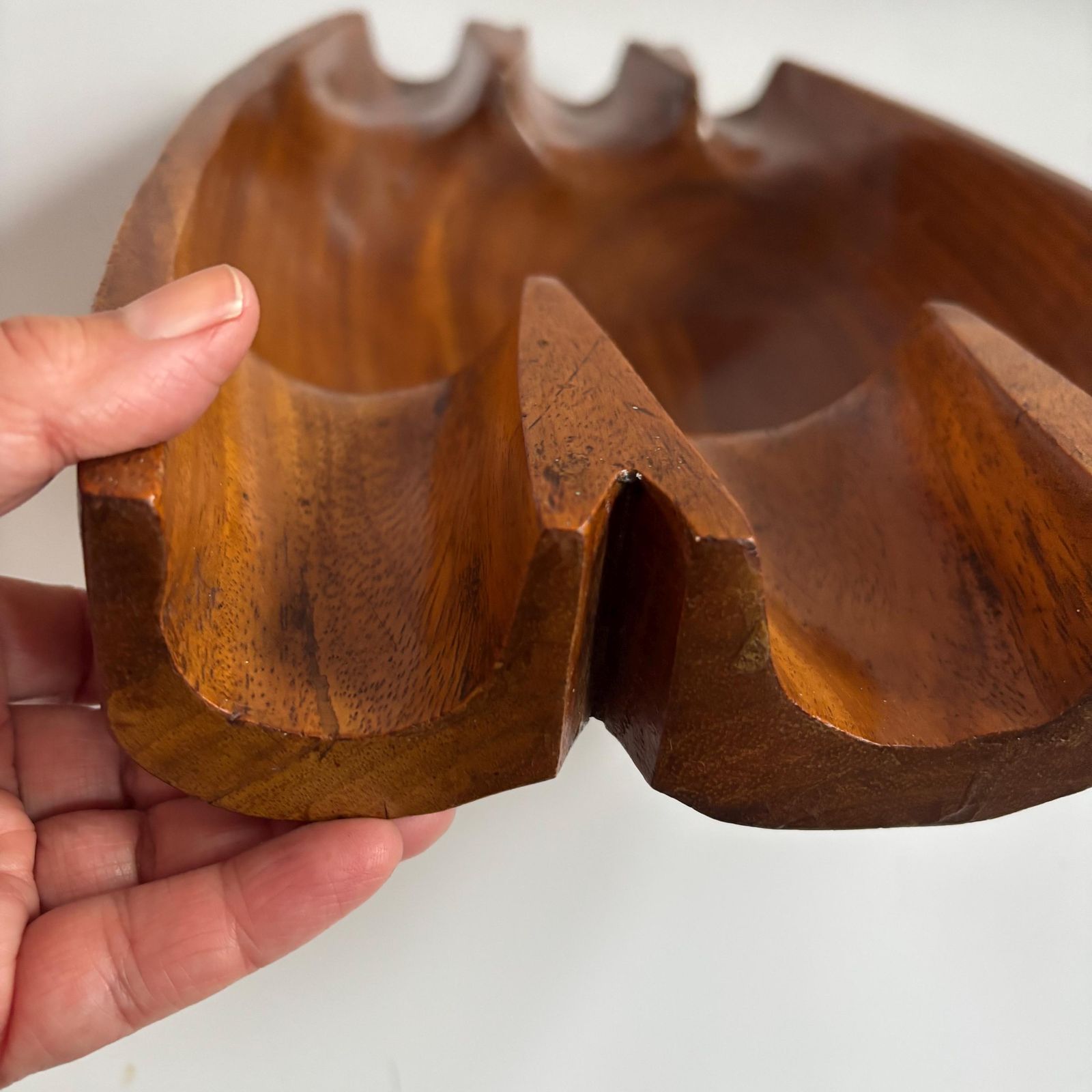 Antique Teak Wood Bowl: Scandinavian Brutalist Centerpiece photo for sale