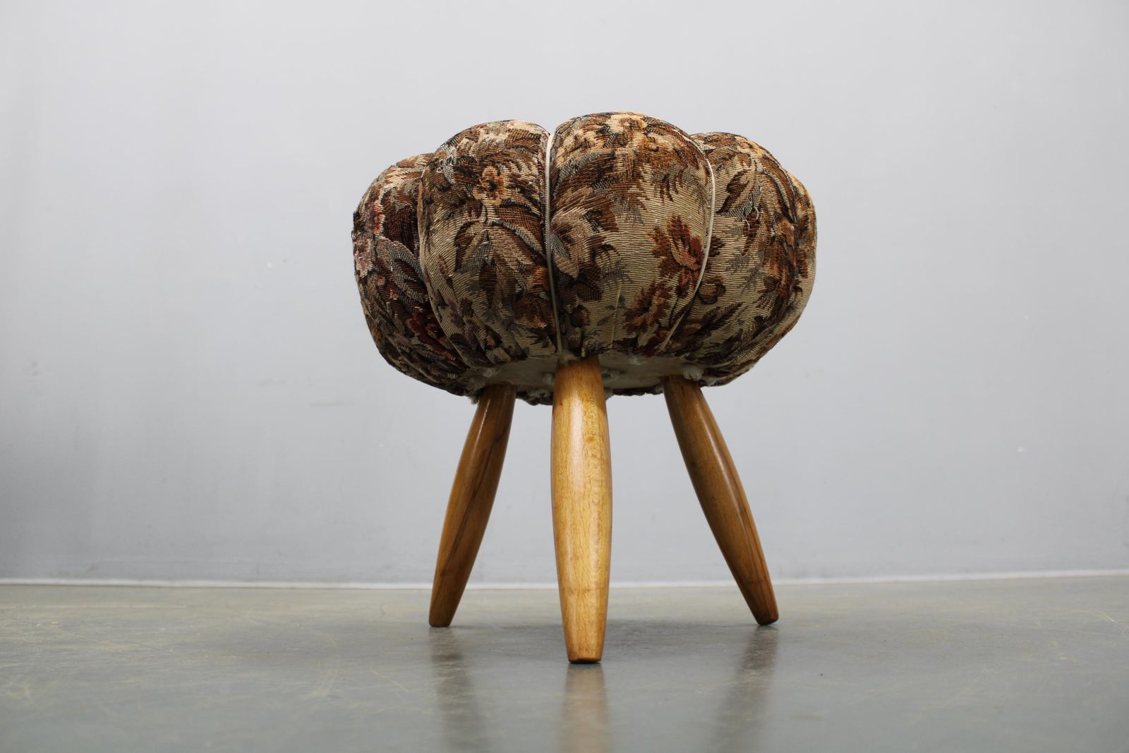Mid Century Czech Upholstered Stool, Beech Wood, 1950s photo Furniture
