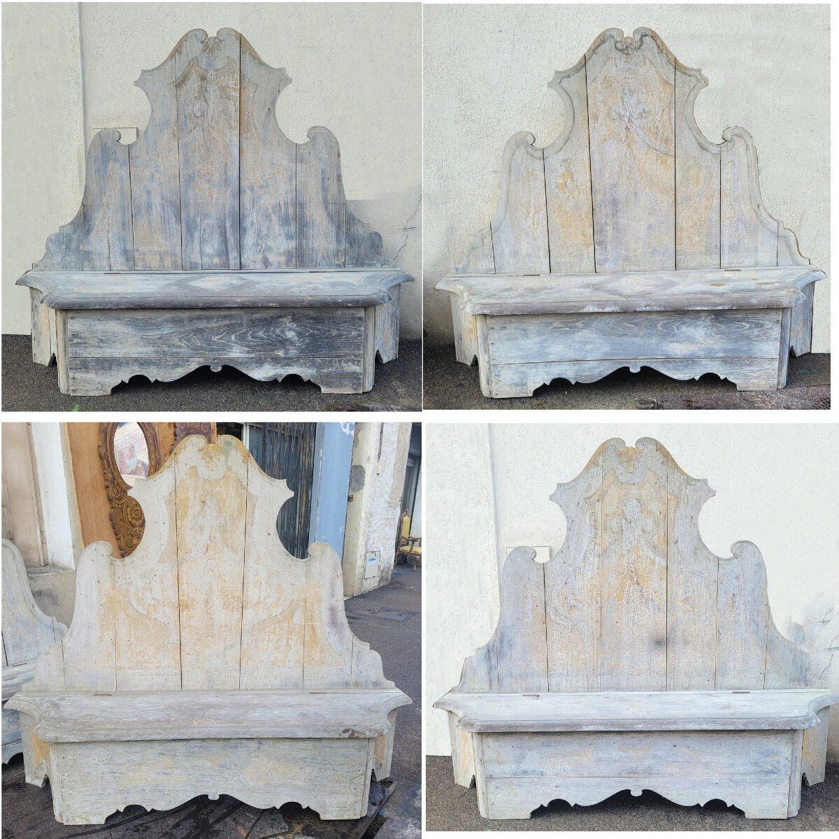Rare Set Of 4 Painted Wooden Castle Entrance Benches/Chests, 19th Century photo Furniture