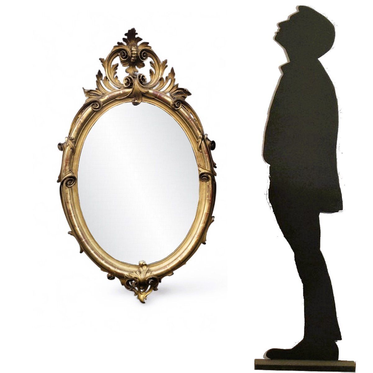 Large Oval Mirror In Carved Gilt Wood, 19th Century photo Home Decor
