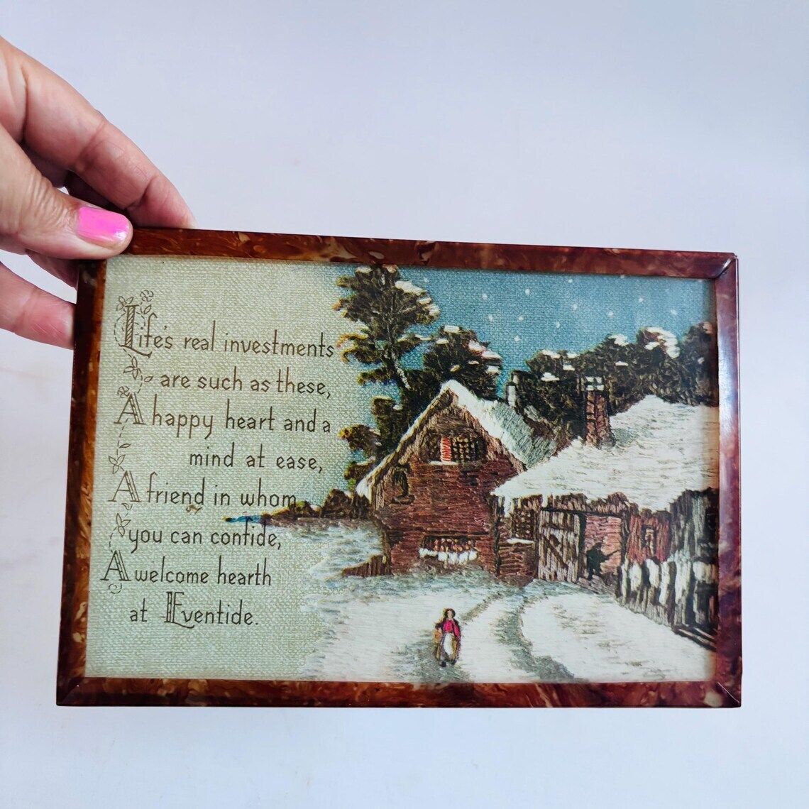 Vintage 1920s Art Deco Keepsake Plaque In Faux Tortoiseshell Frame Christmas photo buy